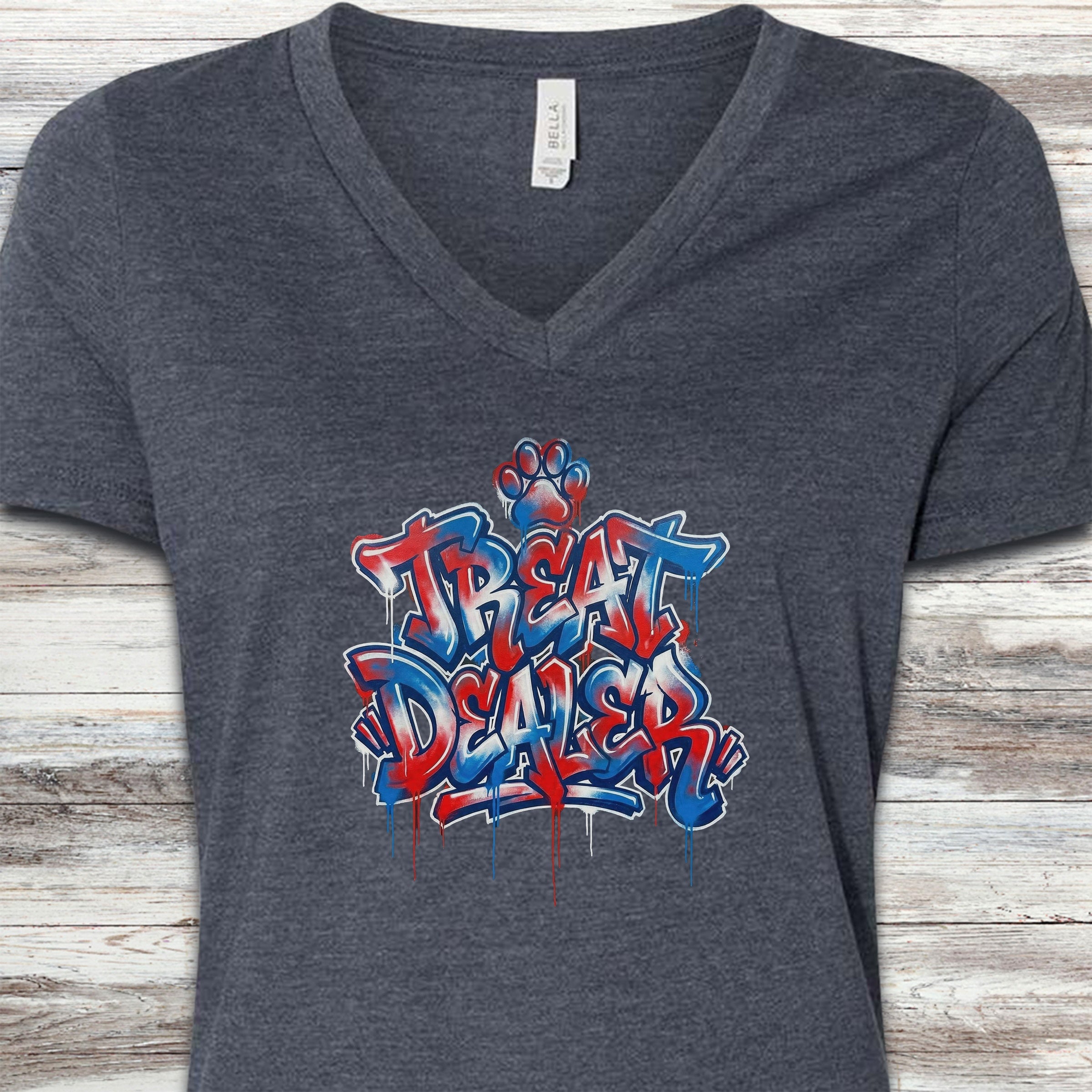 Treat Dealer American Grafitti V-Neck Tee - Heather Navy