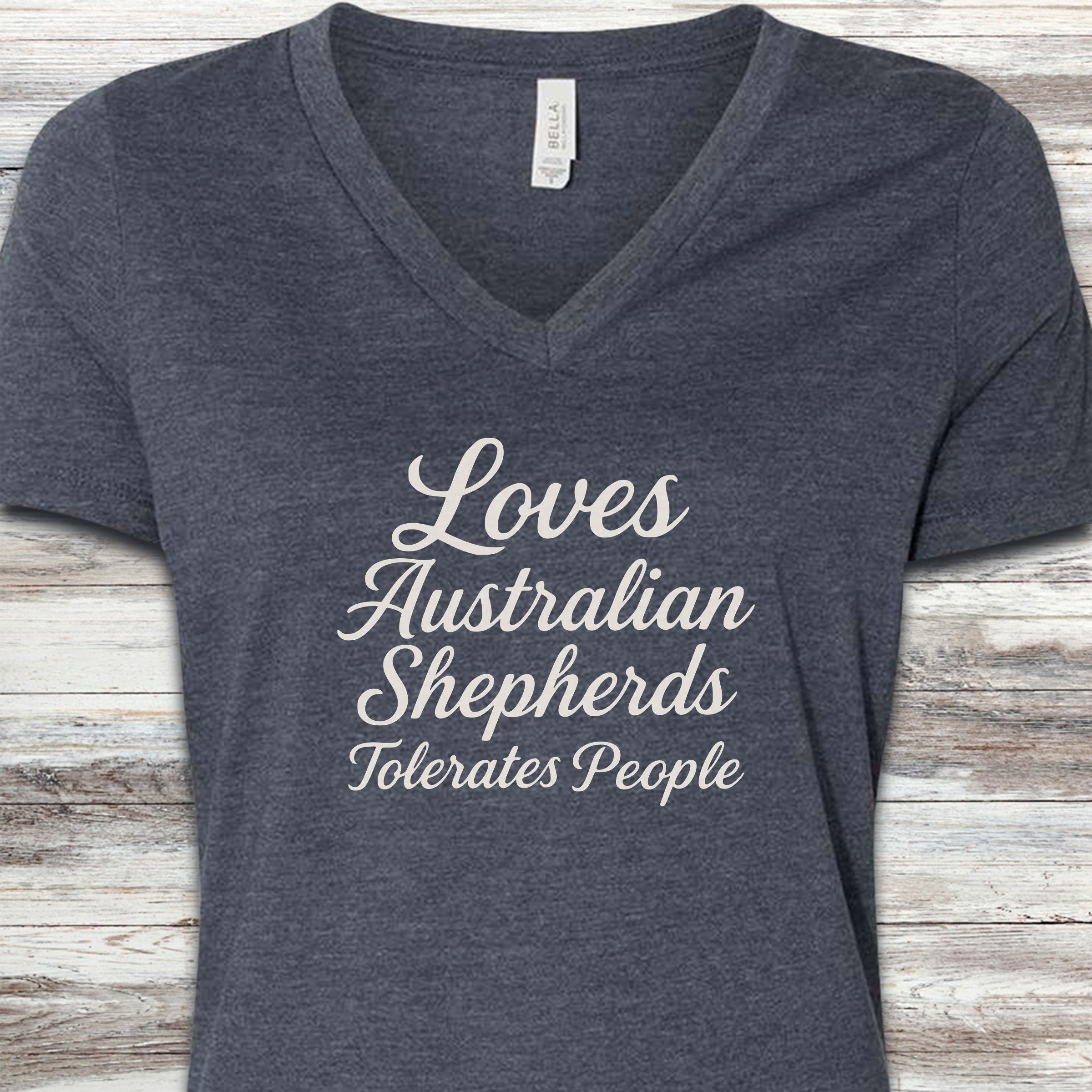 Australian Shepherd Tolerates People V-Neck Tee - Heather Navy