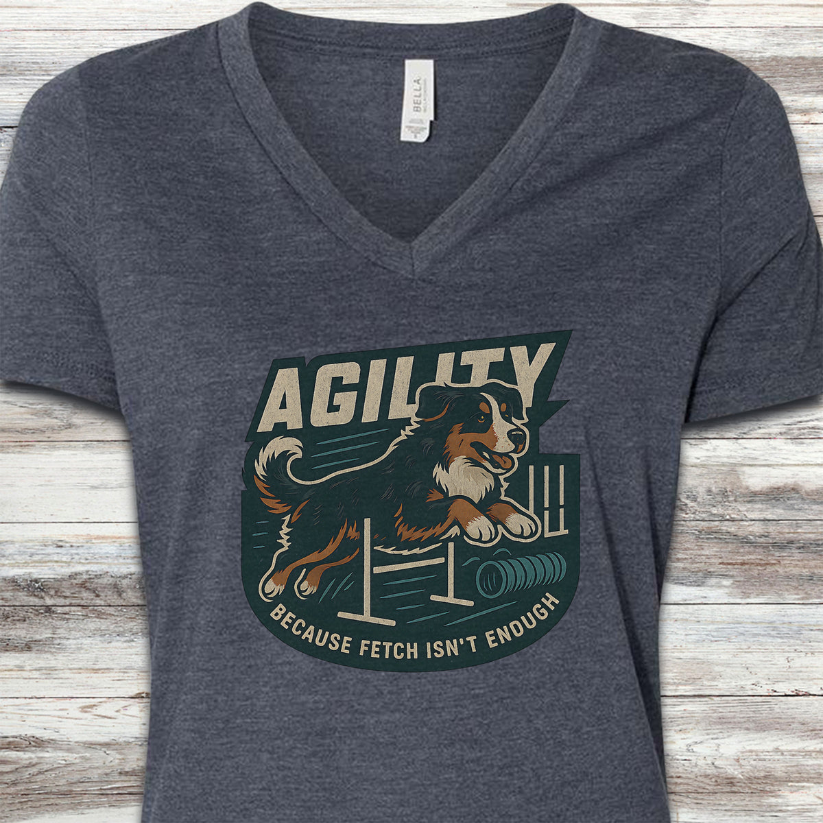 Bernese Mountain Dog Agility V-Neck Tee - Heather Navy