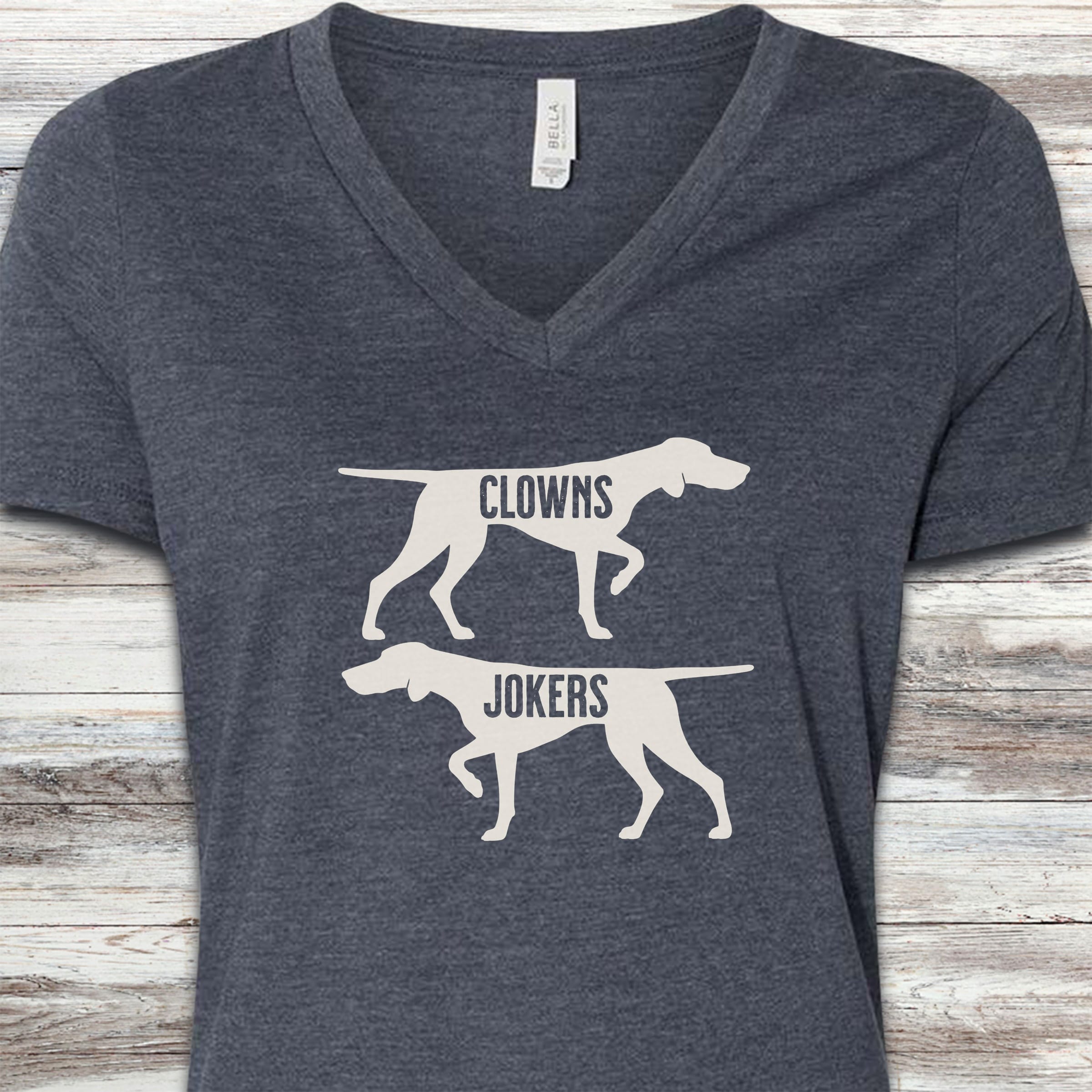 Clowns or Jokers Pointer V-Neck Tee - Heather Navy