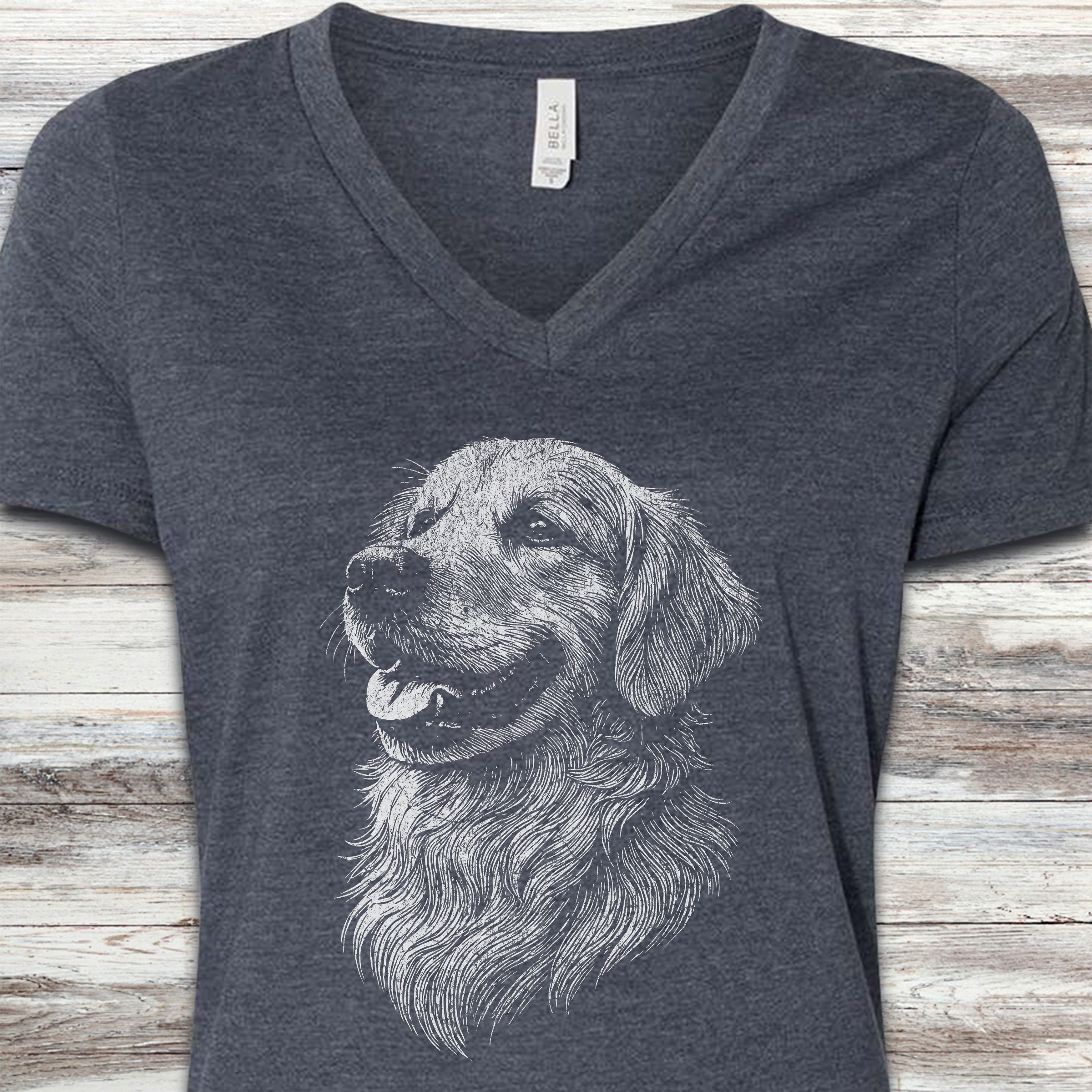 Golden Retriever Sketch V-Neck Tee - Heather Navy