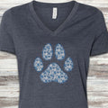 Blue Floral Paw Print V-Neck Tee - Heather Navy