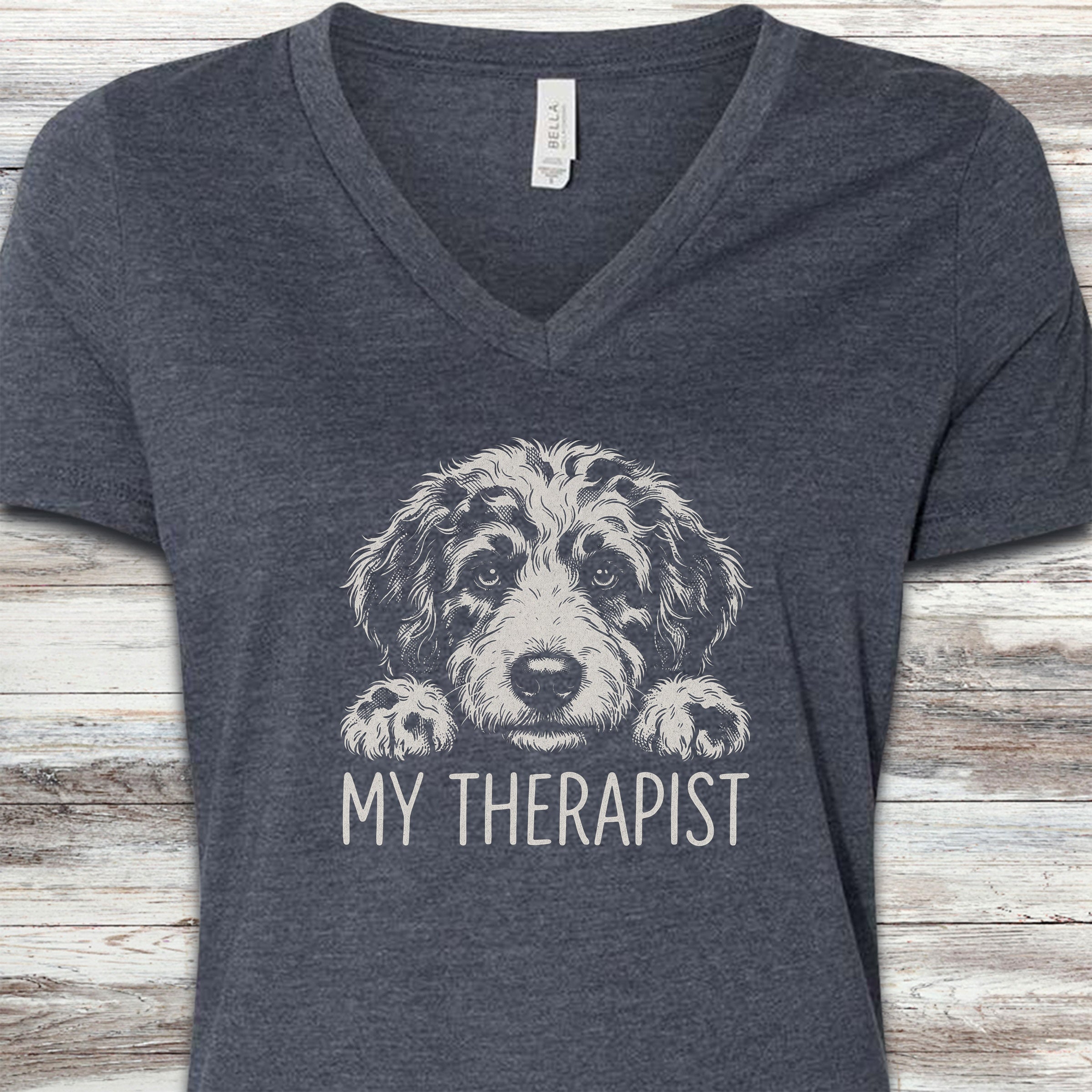 Aussiedoodle Therapist V-Neck Tee - Heather Navy