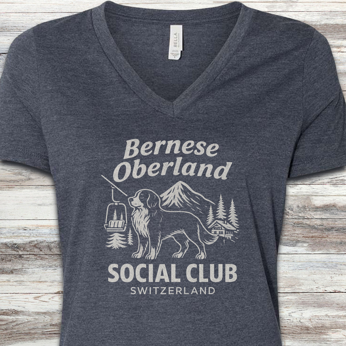 Bernese Mountain Dog Oberland V-Neck Tee - Heather Navy