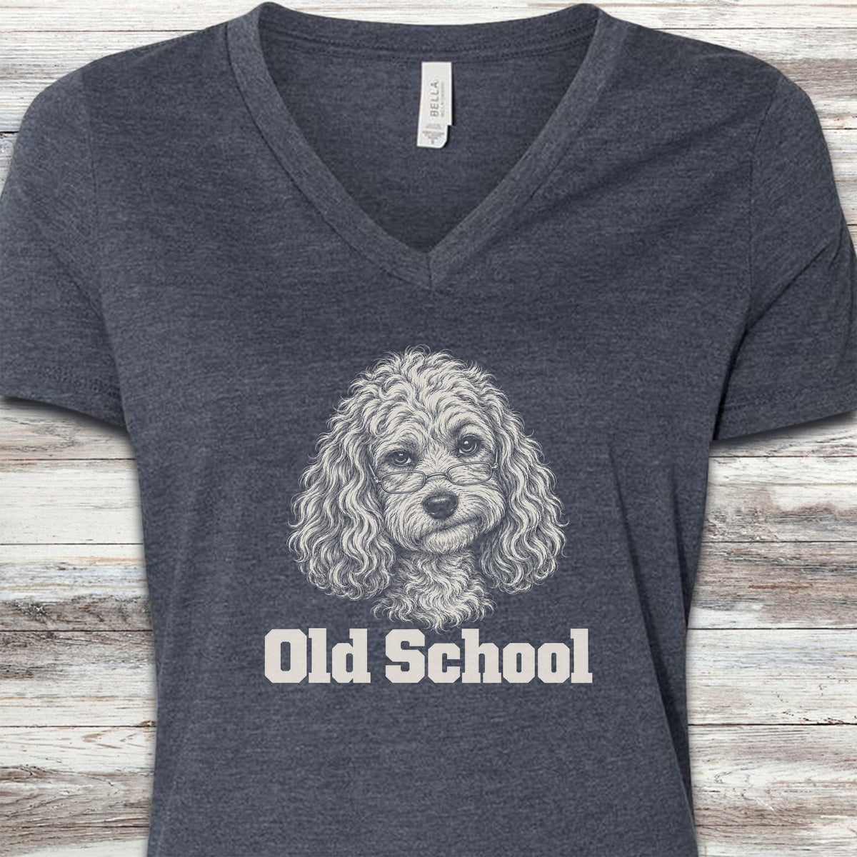 Cockapoo Old School V-Neck Tee - Heather Navy