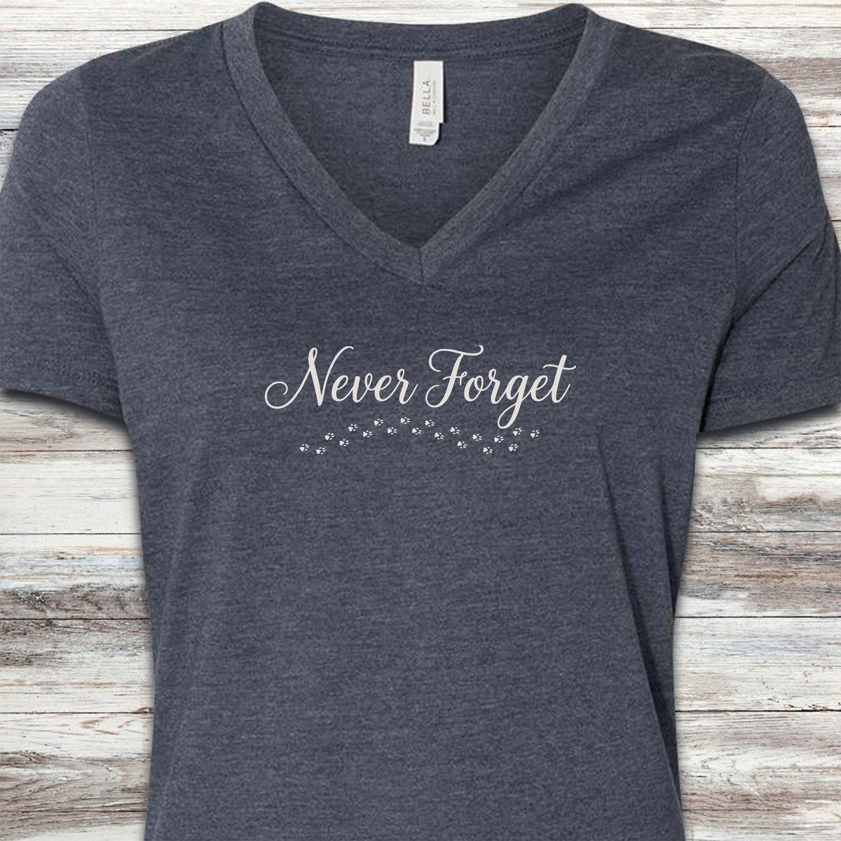 Never Forget Script V-Neck Tee - Heather Navy