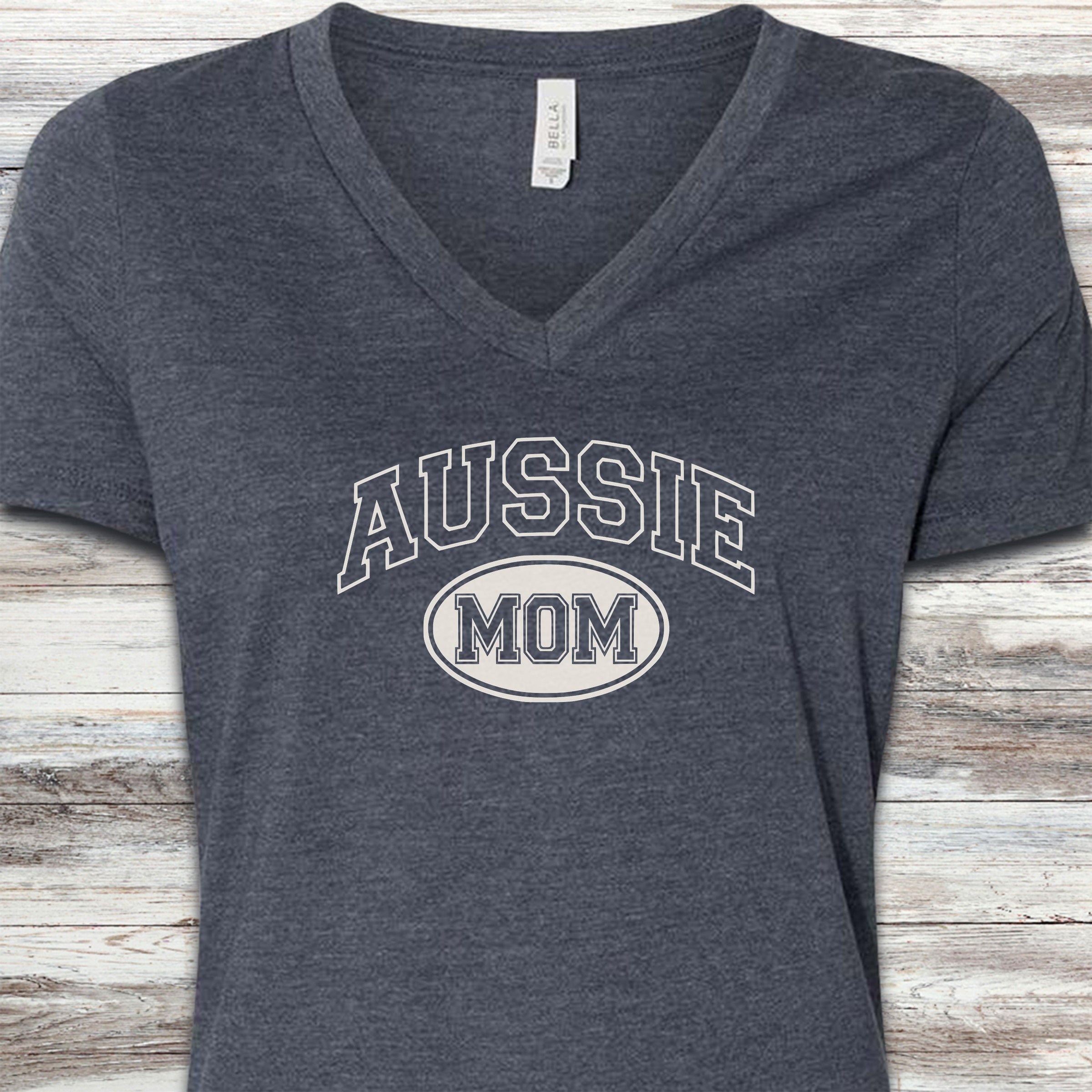 Australian Shepherd University Mom V-Neck Tee - Heather Navy