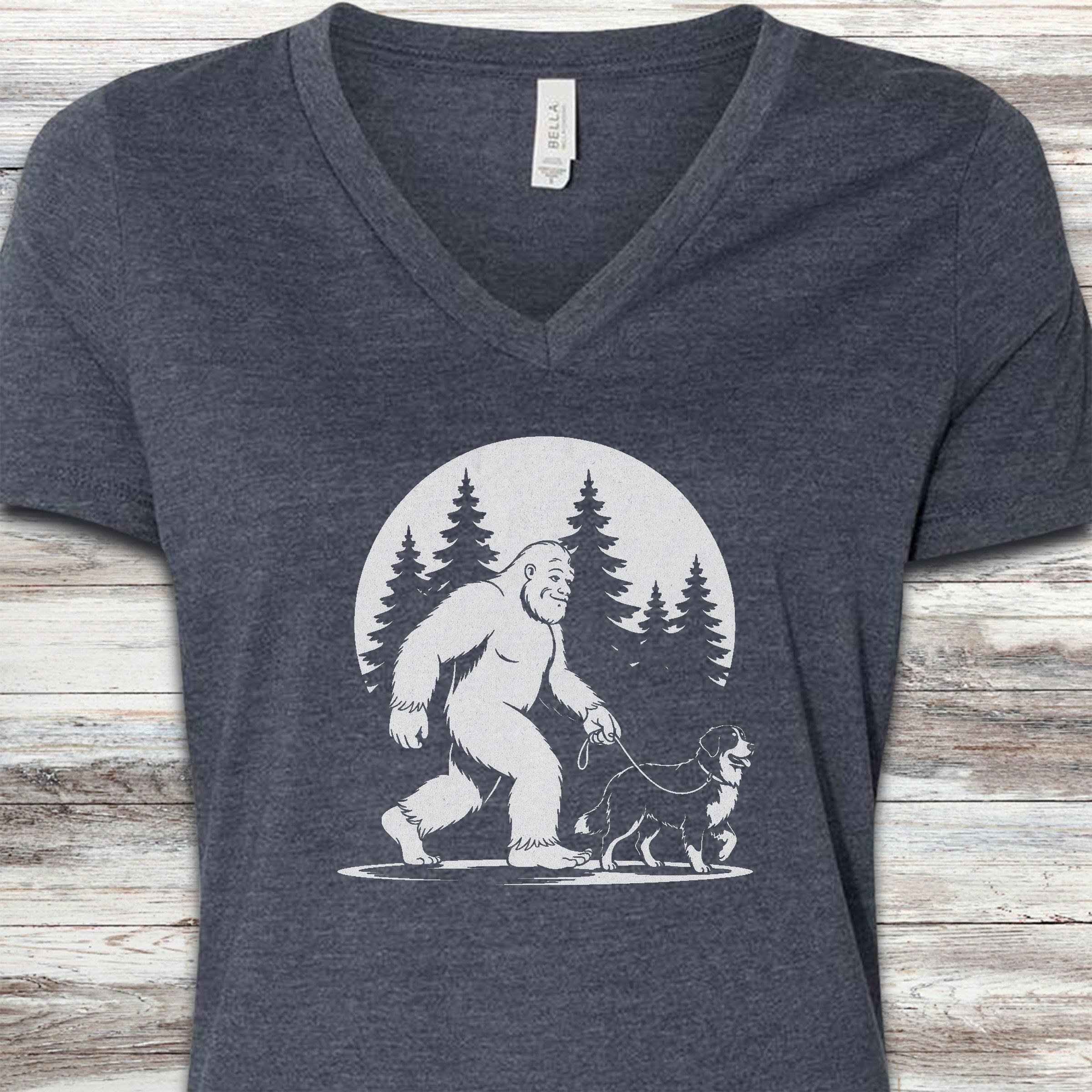 Bernese Mountain Dog Bigfoot V-Neck Tee - Heather Navy