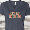Shetland Sheepdog Holiday Faux Patchwork V-Neck Tee - Heather Navy