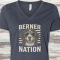 Bernese Mountain Dog Nation V-Neck Tee - Heather Navy