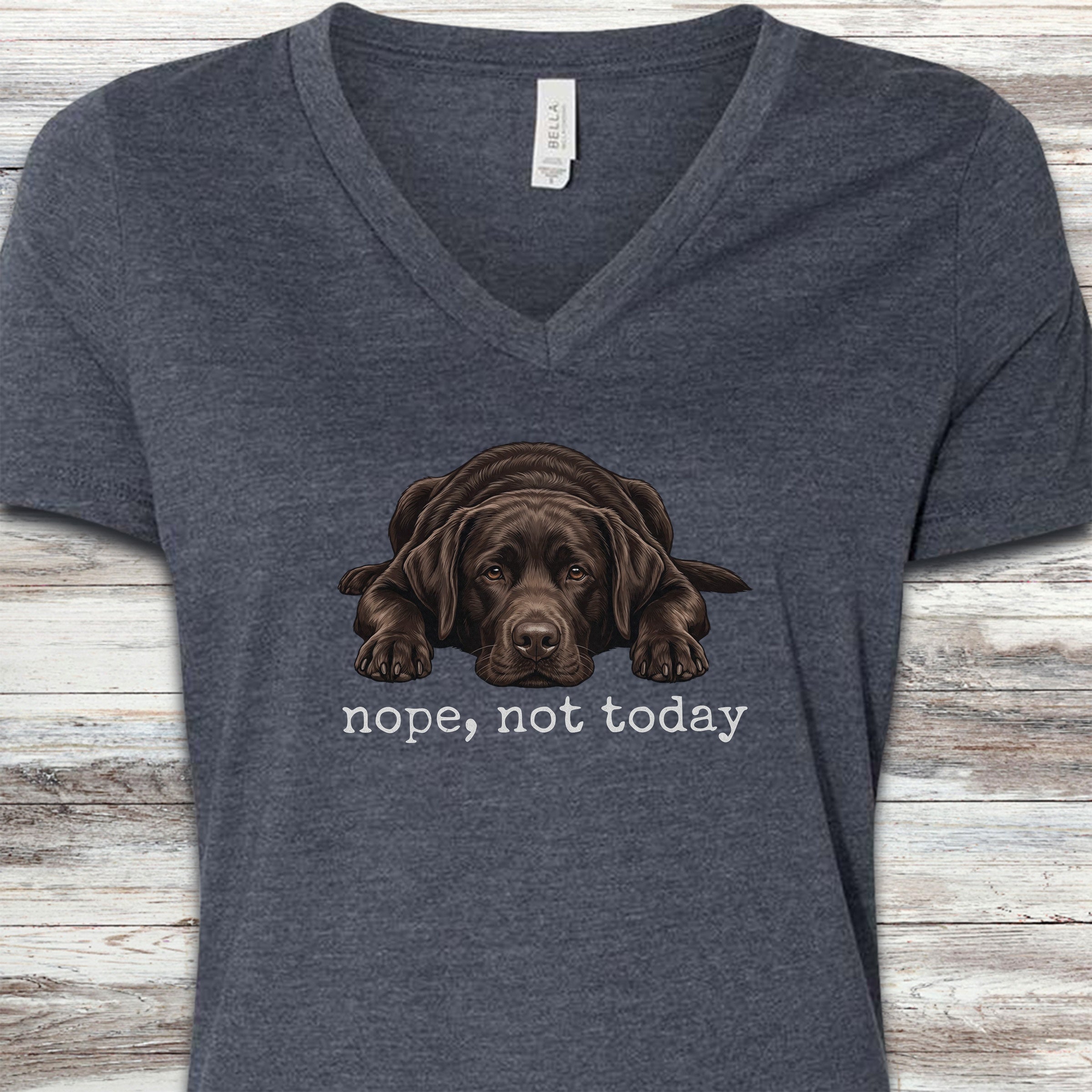 Labrador Retriever Chocolate Nope V-Neck Tee - Heather Navy