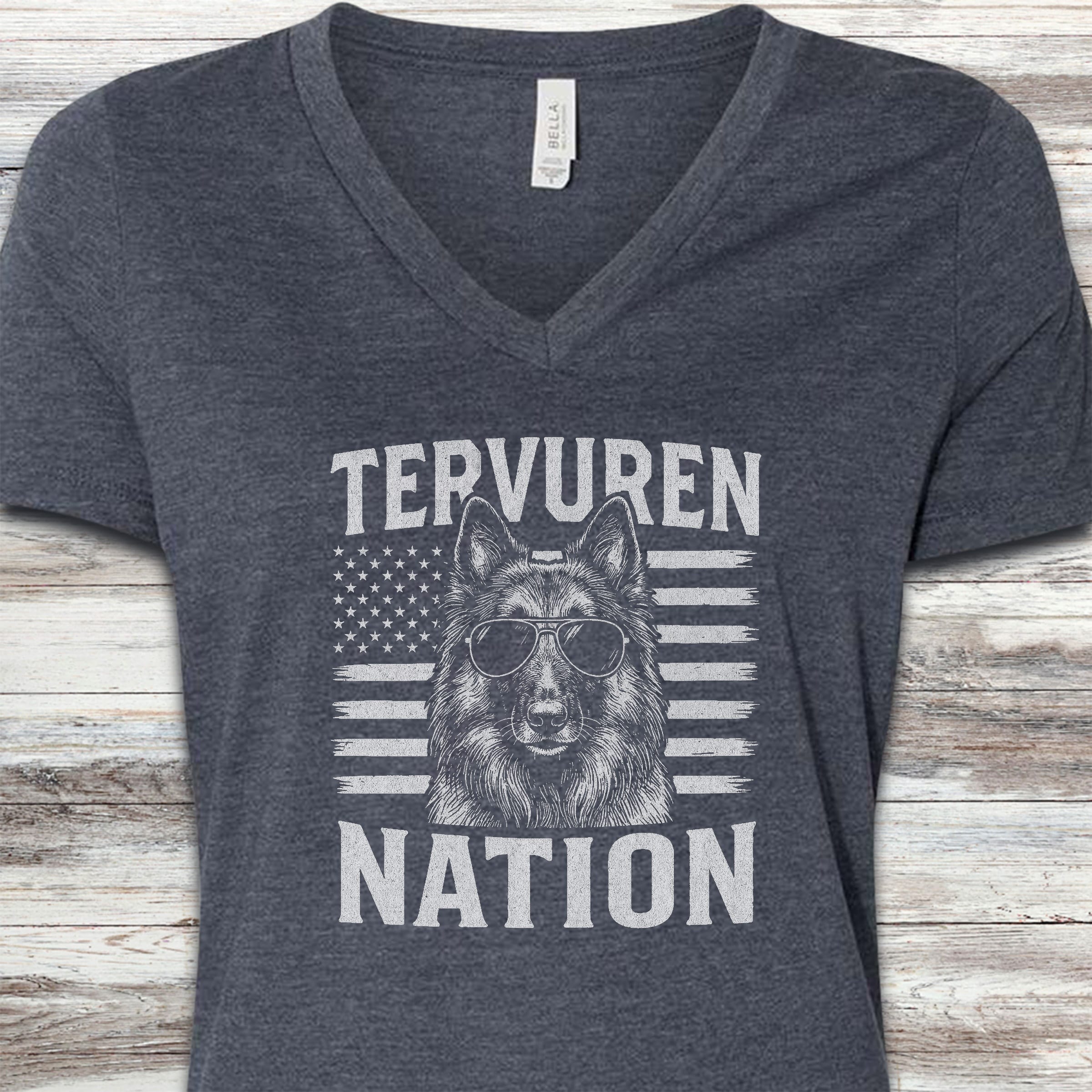 Belgian Tervuren Nation V-Neck Tee - Heather Navy