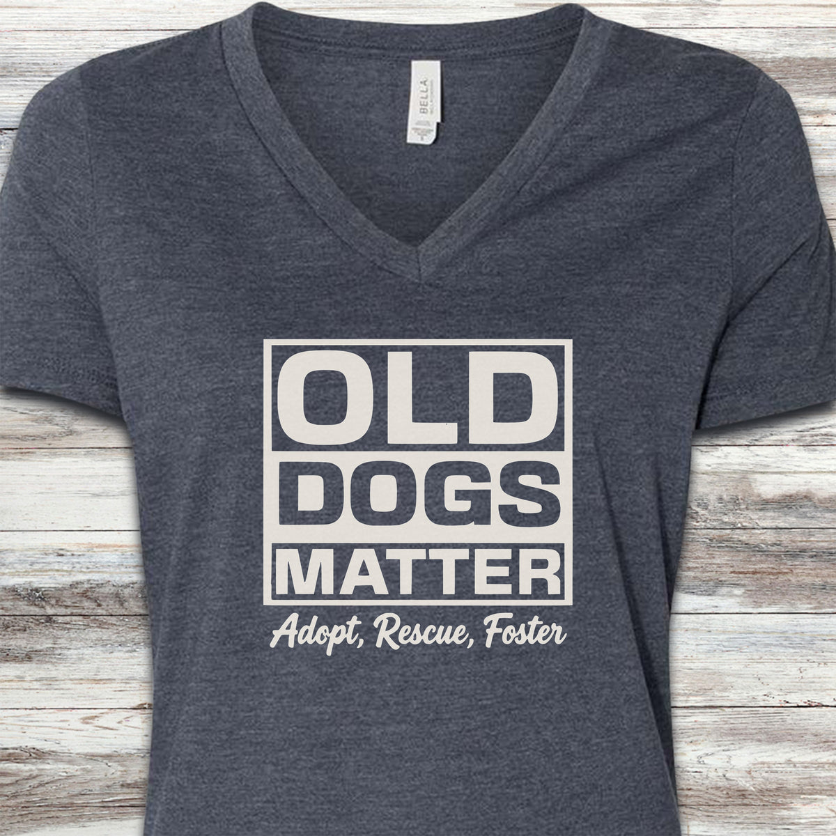 Old Dogs Matter V-Neck Tee - Heather Navy