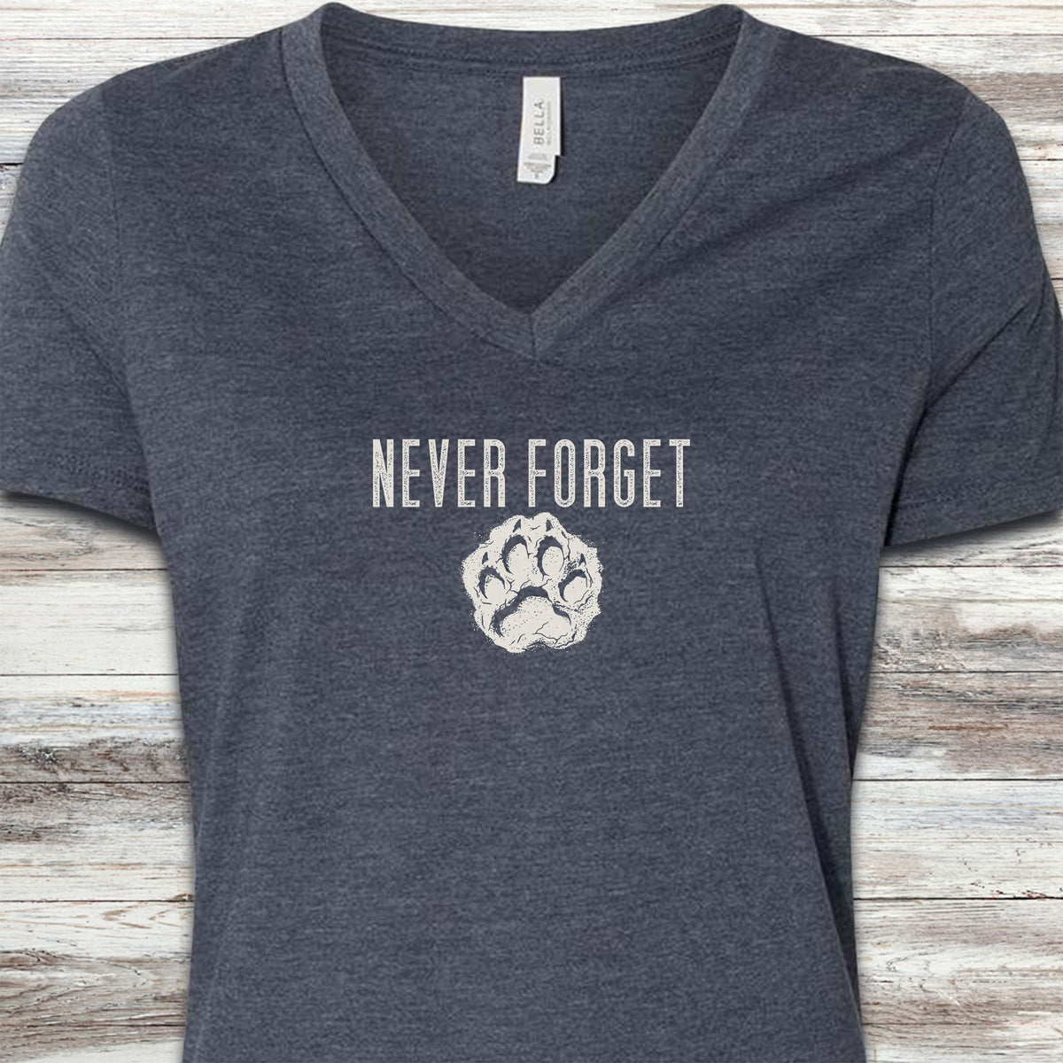 Never Forget Pawprint V-Neck Tee - Heather Navy