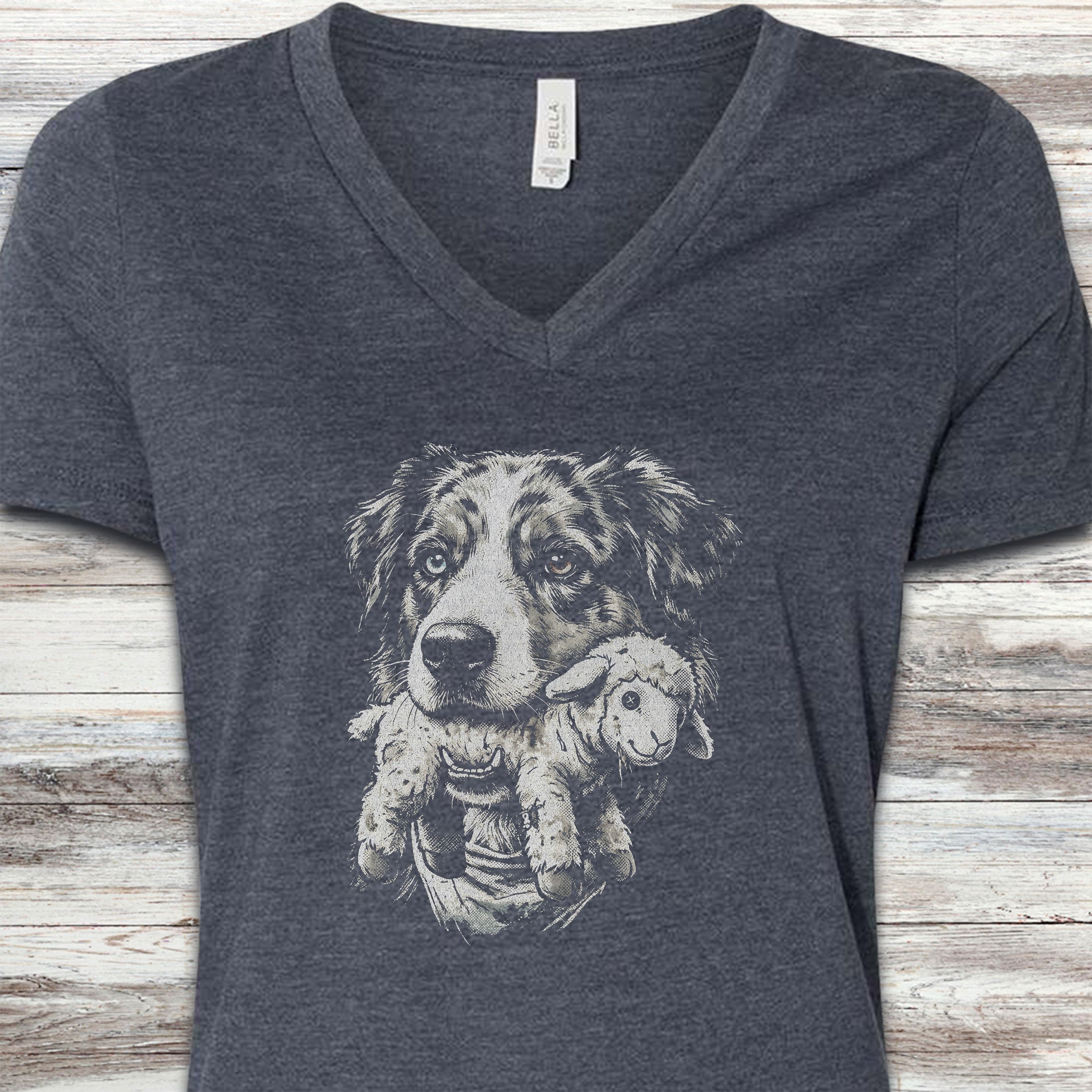 Australian Shepherd Favorite Toy V-Neck Tee - Heather Navy