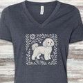 Maltipoo Linocut V-Neck Tee - Heather Navy