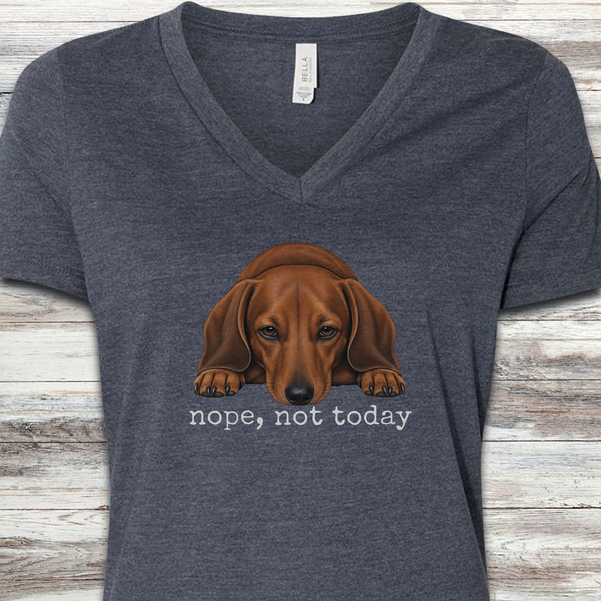 Dachshund Nope V-Neck Tee - Heather Navy