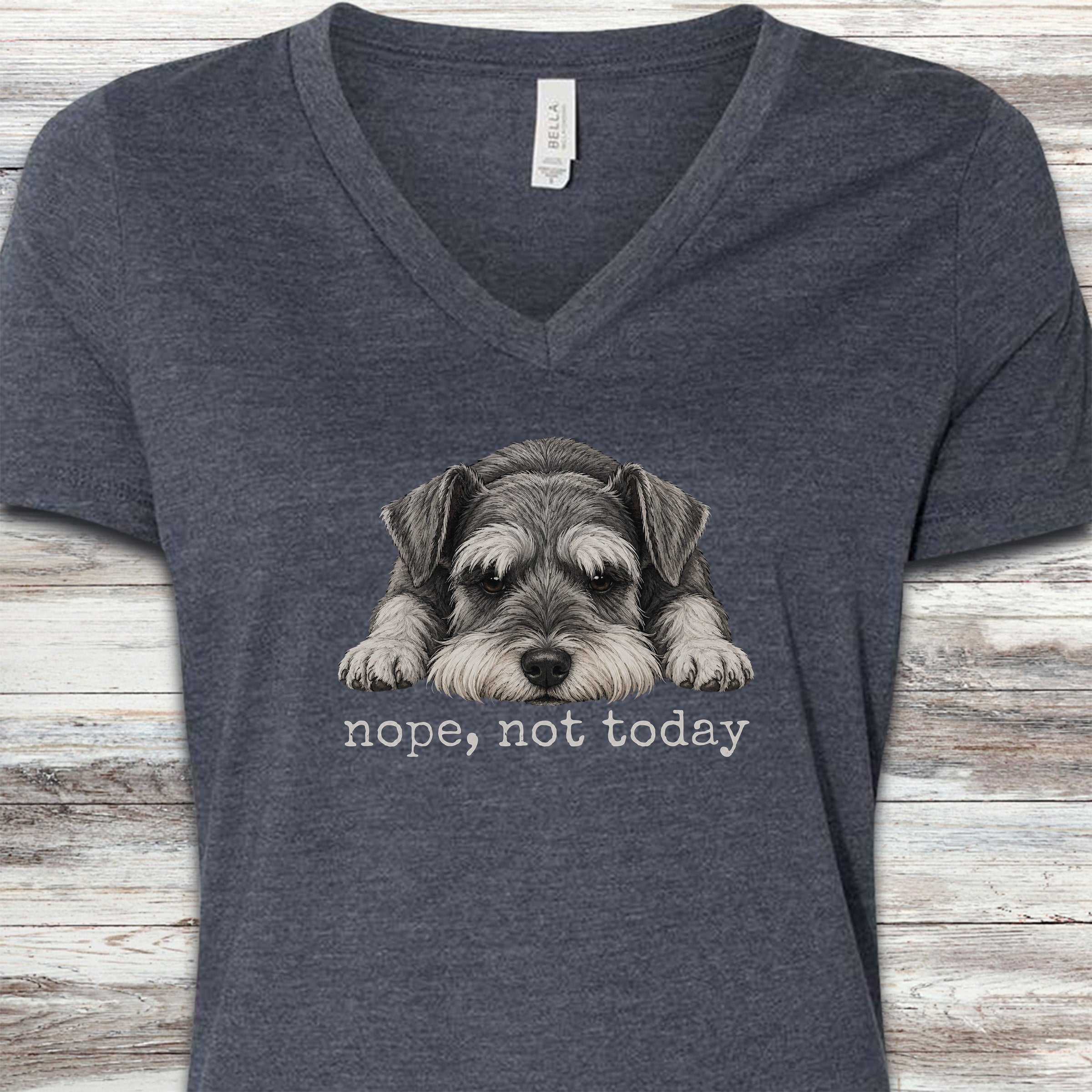 Schnauzer Nope V-Neck Tee - Heather Navy