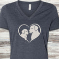 Labrador Retriever Heart Bond V-Neck Tee - Heather Navy
