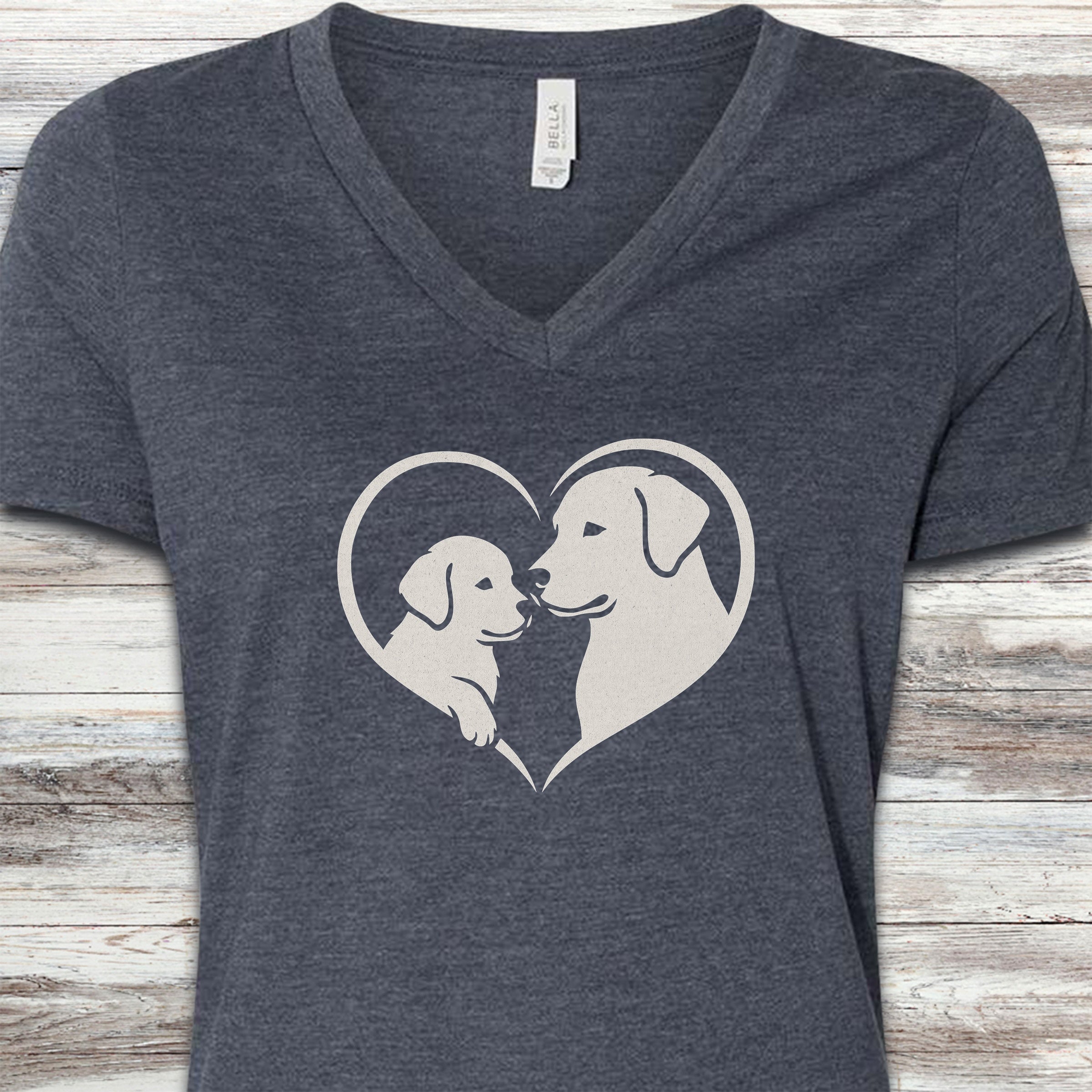 Labrador Retriever Heart Bond V-Neck Tee - Heather Navy