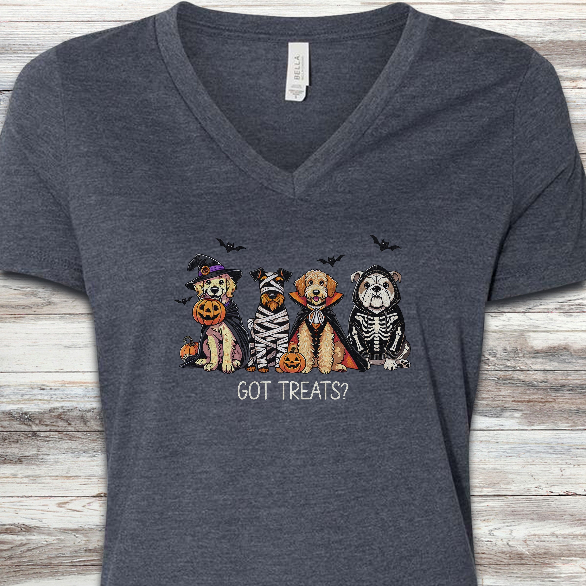 Halloween Got Treats V-Neck Tee - Heather Navy