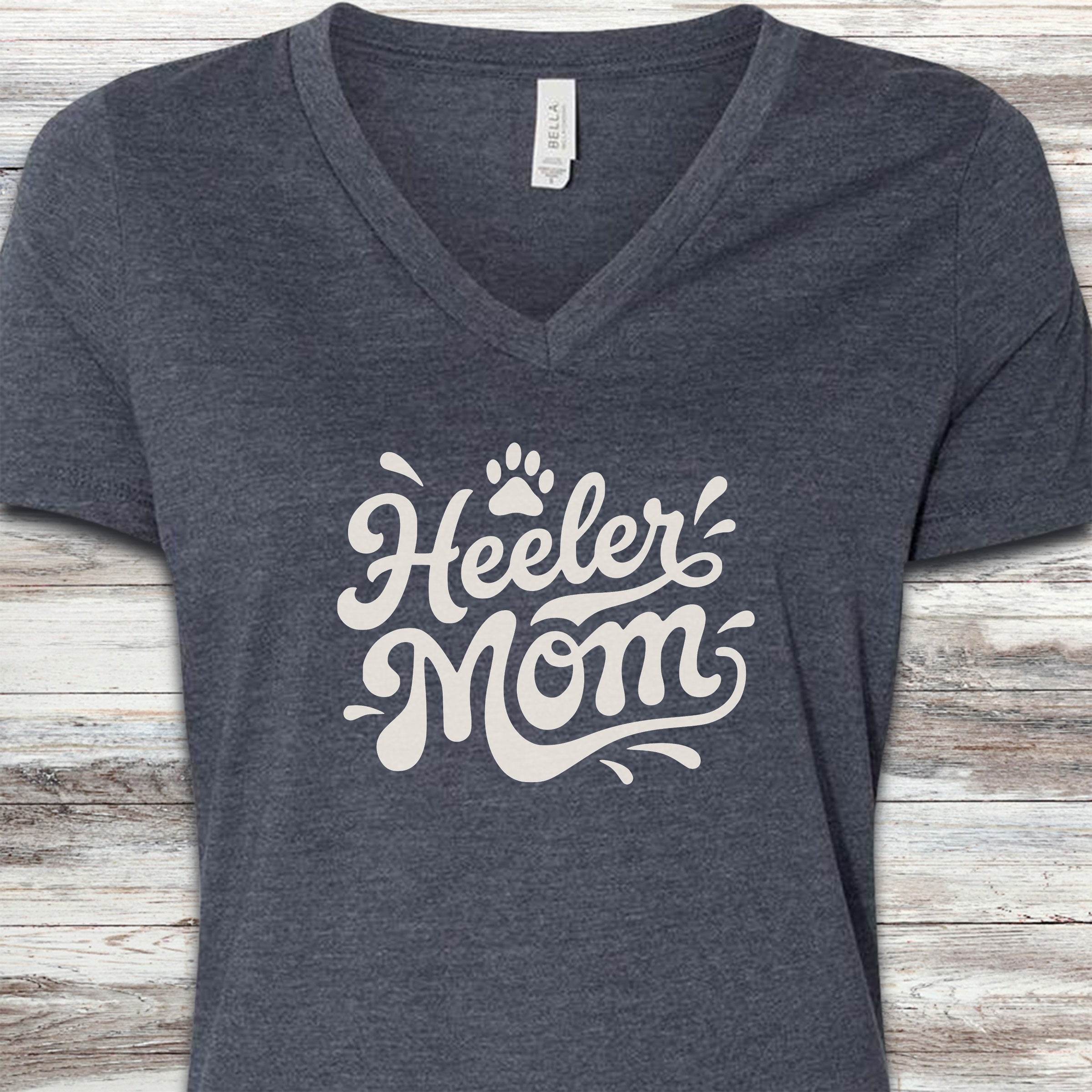 Australian Cattle Dog Groovy Mom V-Neck Tee - Heather Navy