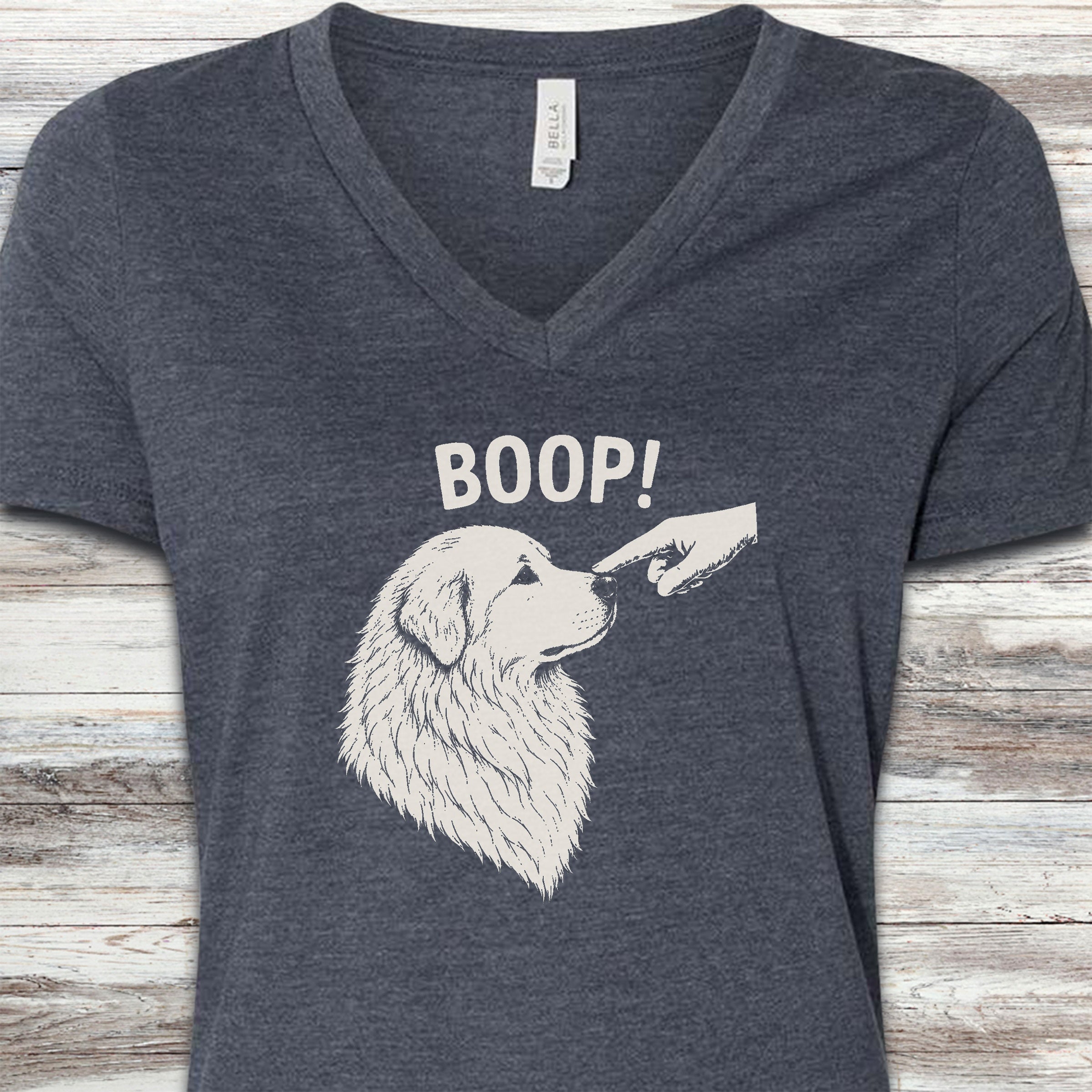 Great Pyrenees BOOP! V-Neck Tee - Heather Navy