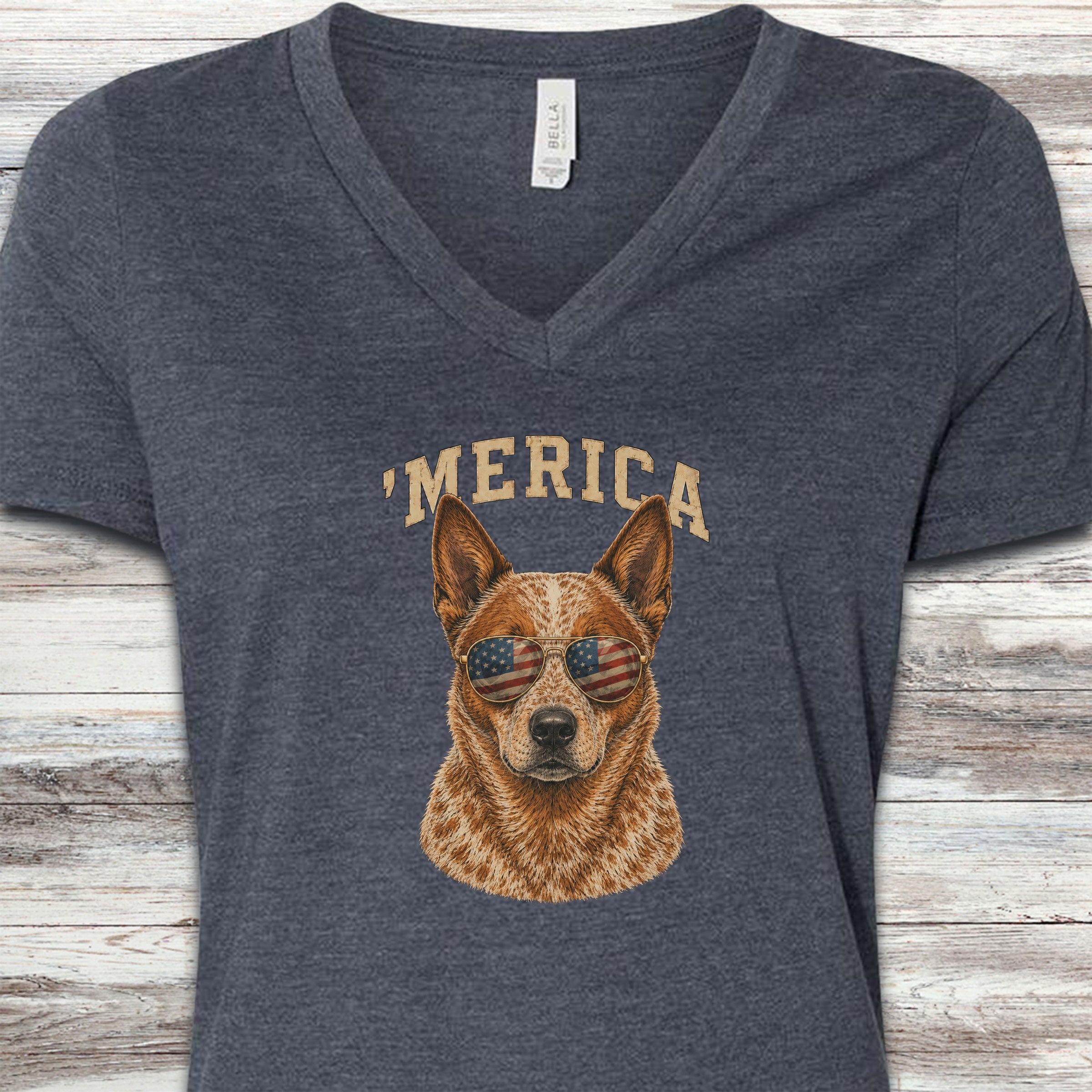 Australian Cattle Dog Red 'Merica V-Neck Tee - Heather Navy