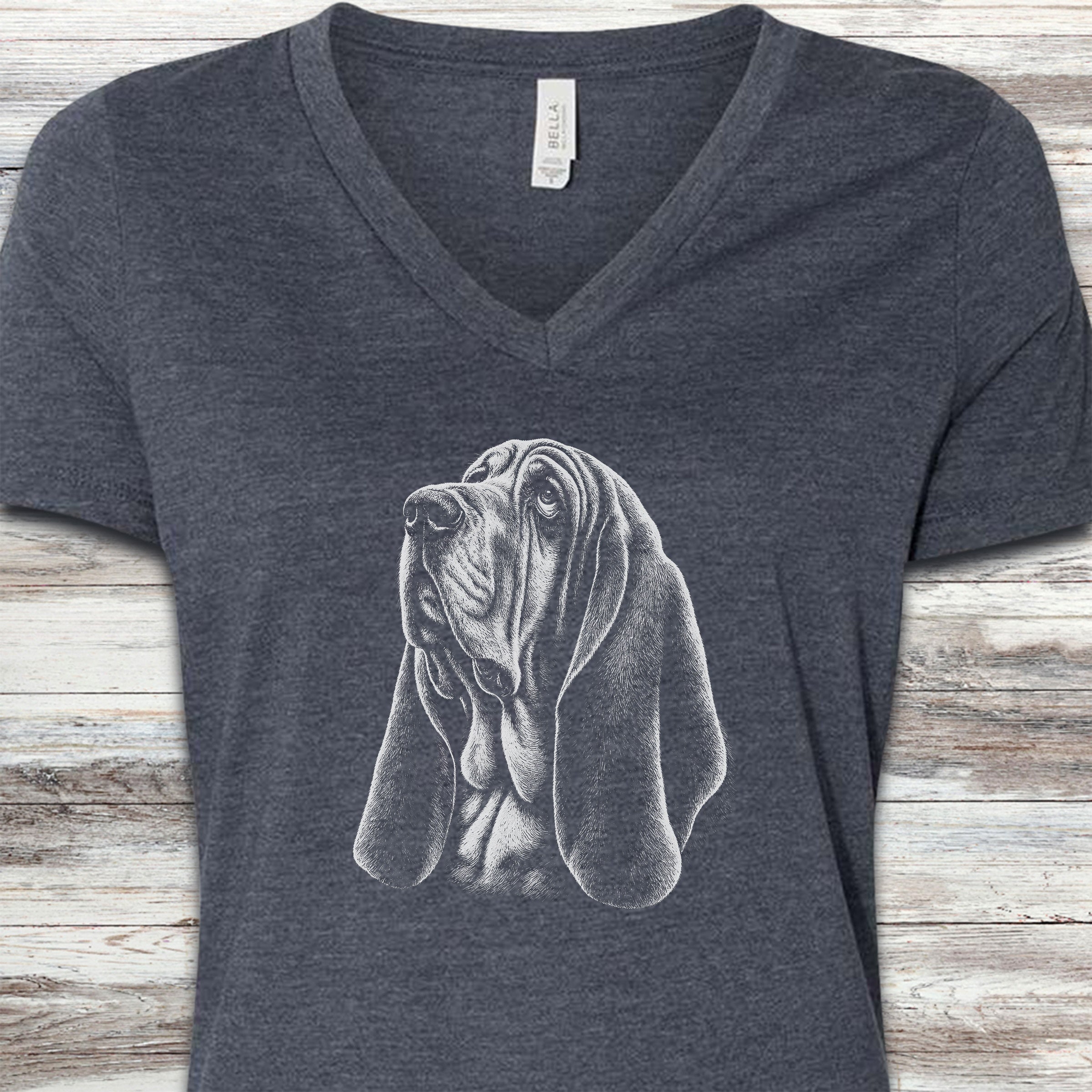 Basset Hound Loyalty V-Neck Tee - Heather Navy