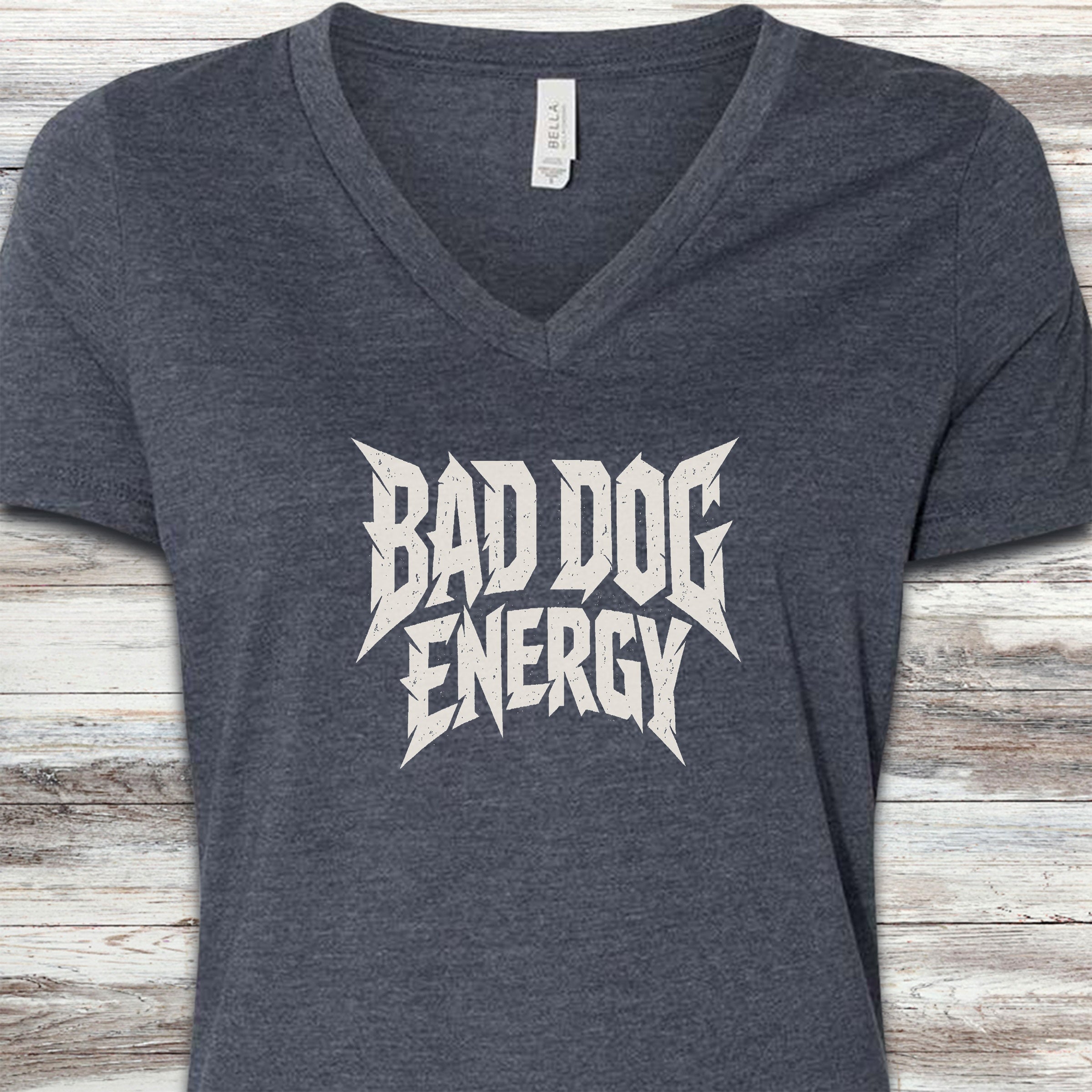 Bad Dog Energy V-Neck Tee - Heather Navy