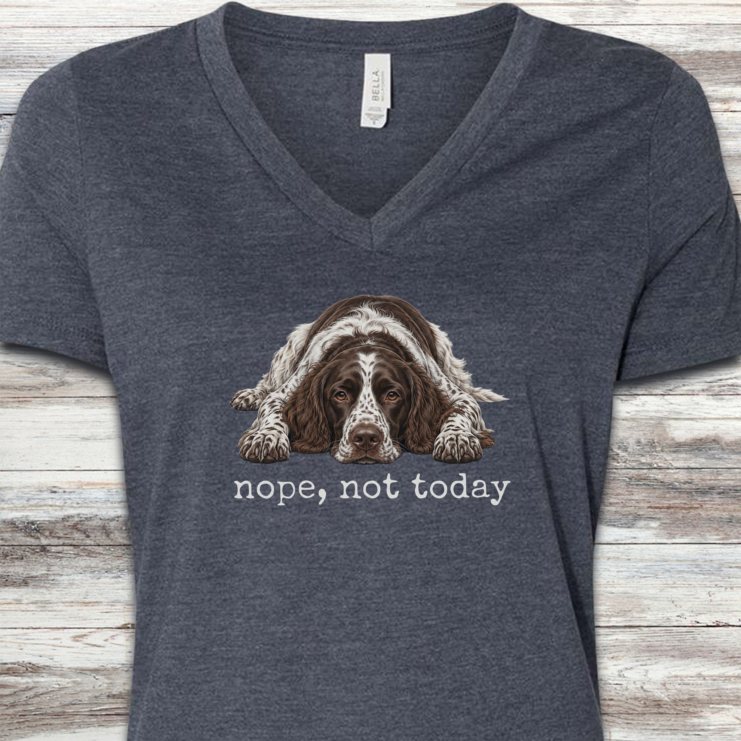 English Springer Spaniel Nope V-Neck Tee - Heather Navy