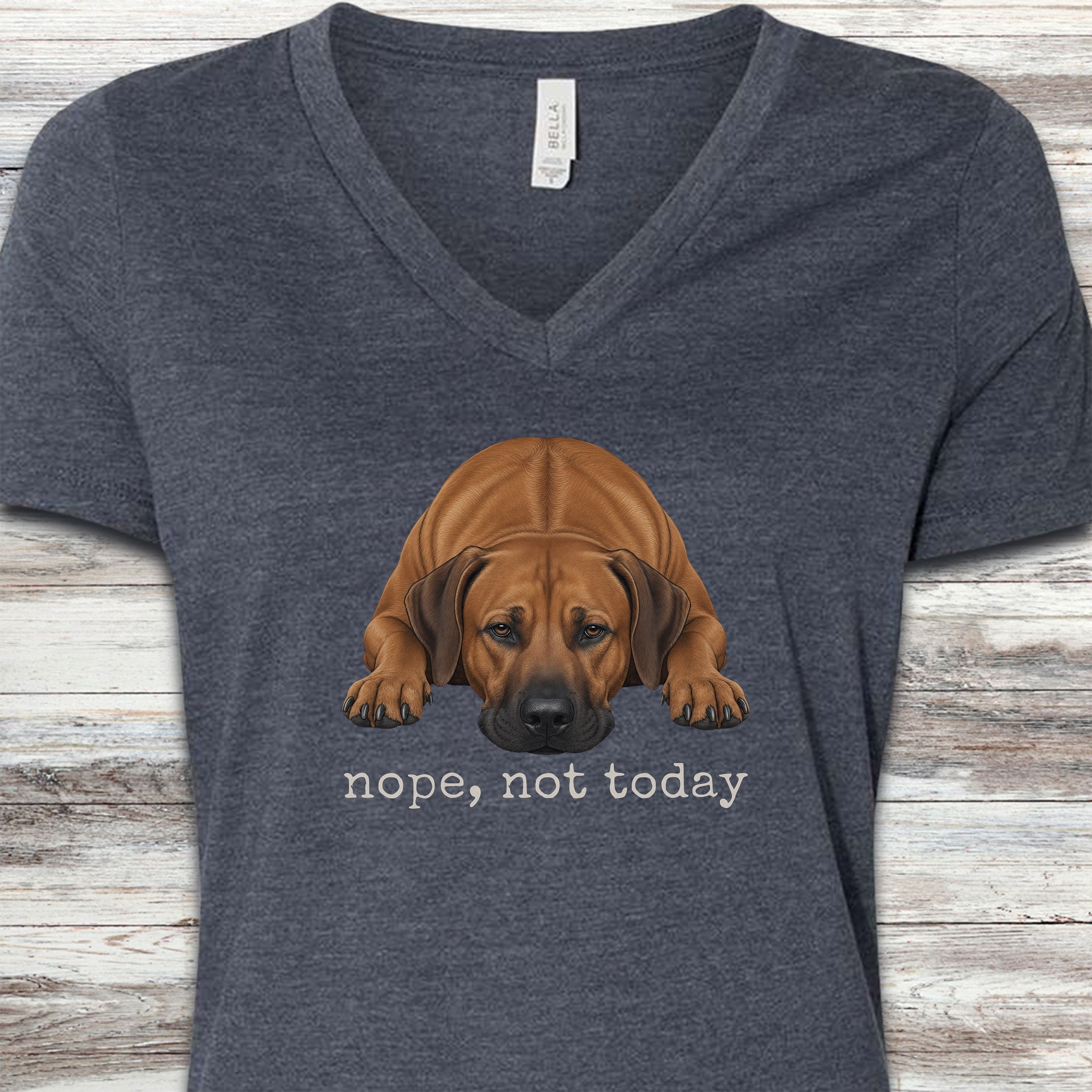 Rhodesian Ridgeback Nope V-Neck Tee - Heather Navy