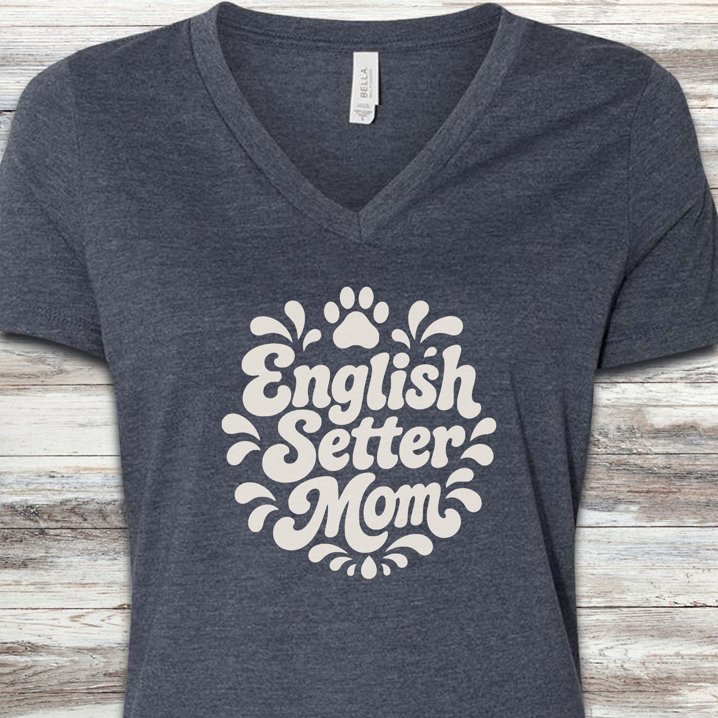 English Setter Groovy Mom V-Neck Tee - Heather Navy