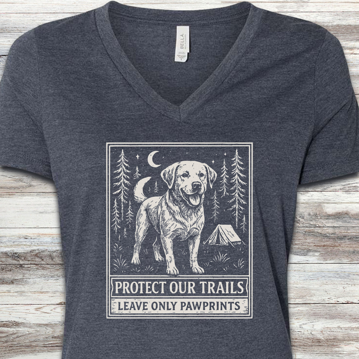 Labrador Retriever Protect Trails V-Neck Tee - Heather Navy
