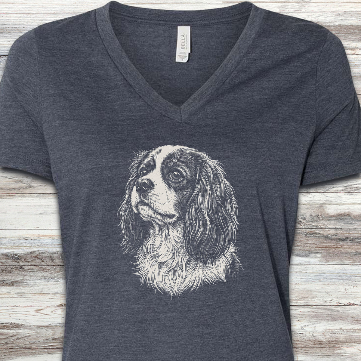 Cavalier King Charles Spaniel Loyalty V-Neck Tee - Heather Navy