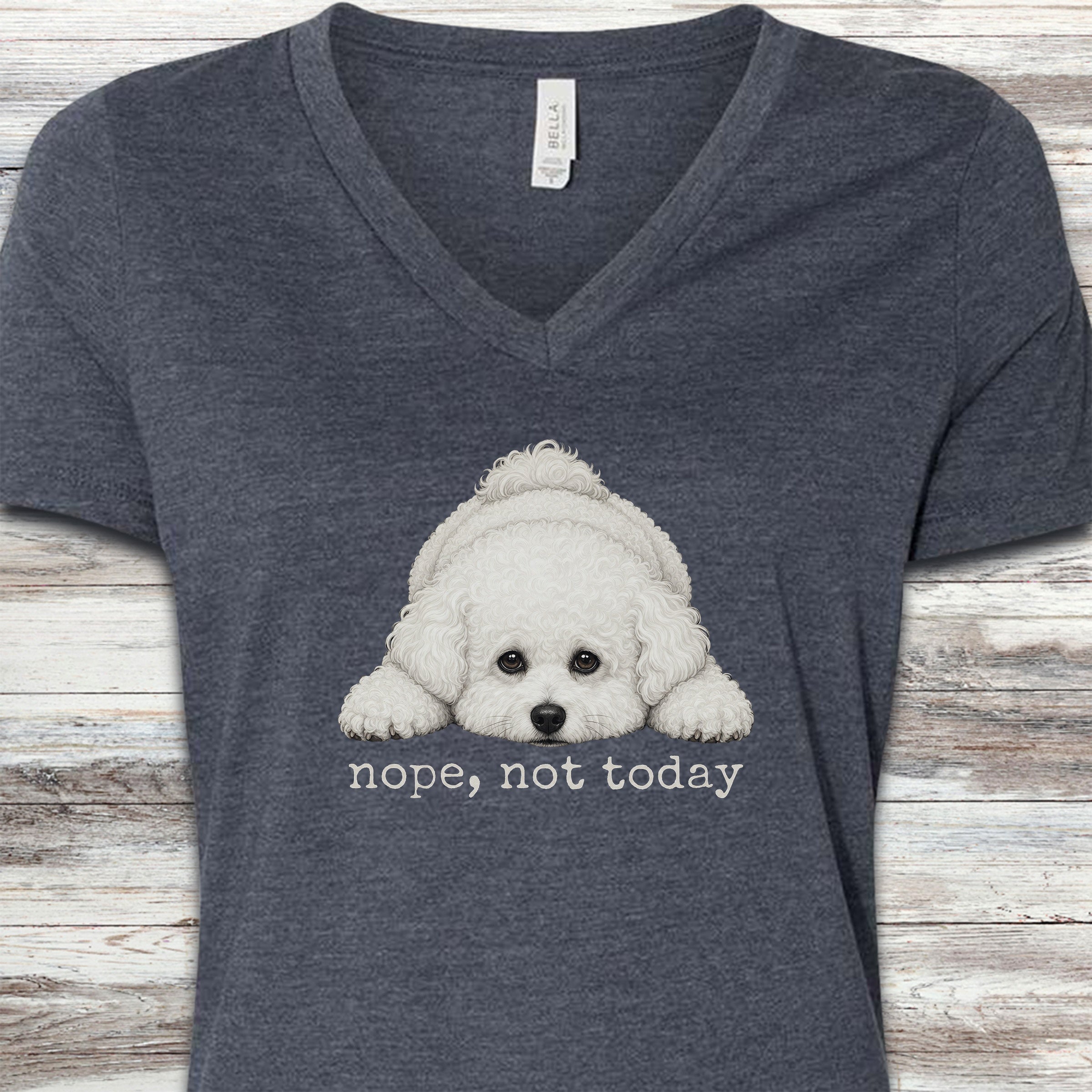 Bichon Frise Nope V-Neck Tee - Heather Navy