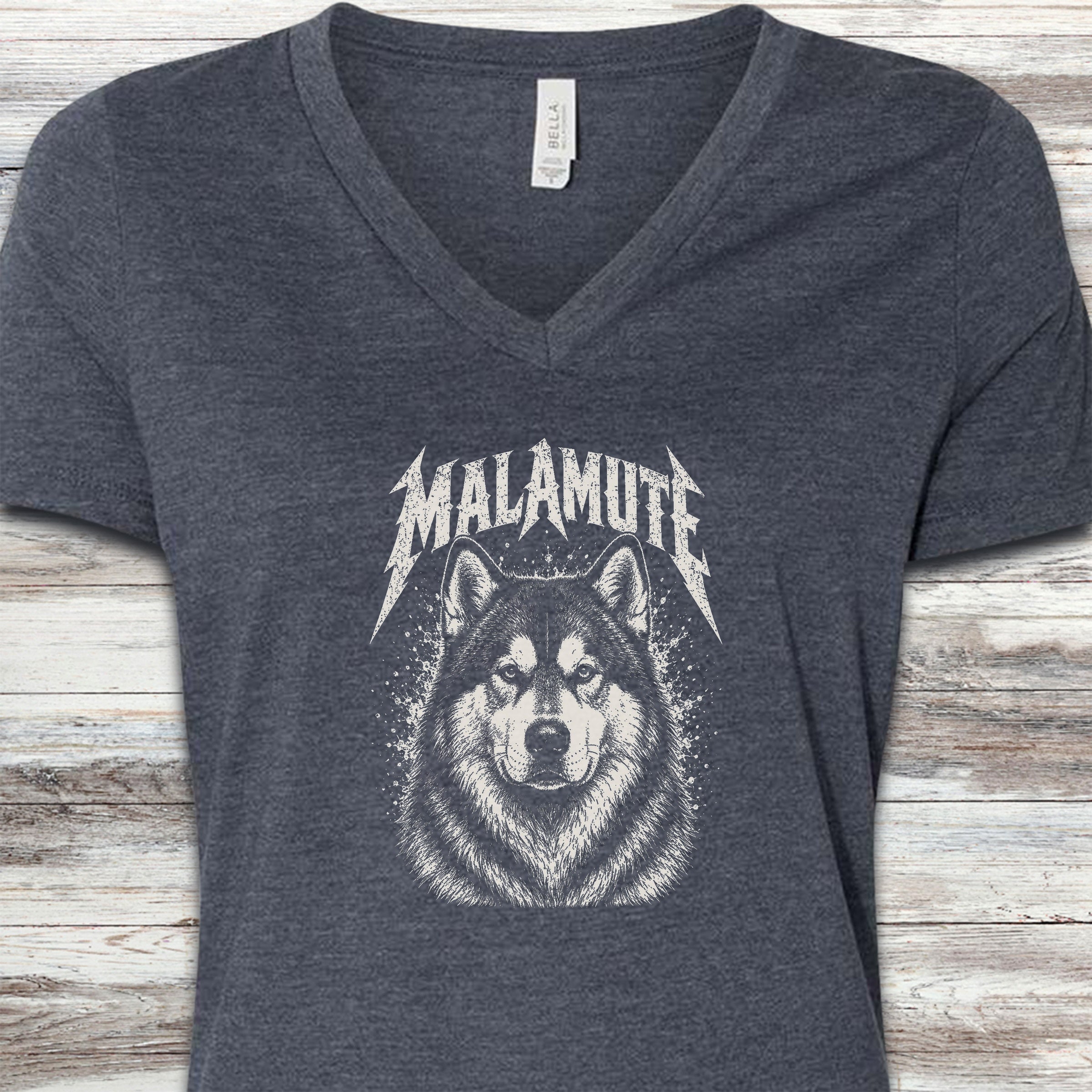 Alaskan Malamute Metal V-Neck Tee - Heather Navy
