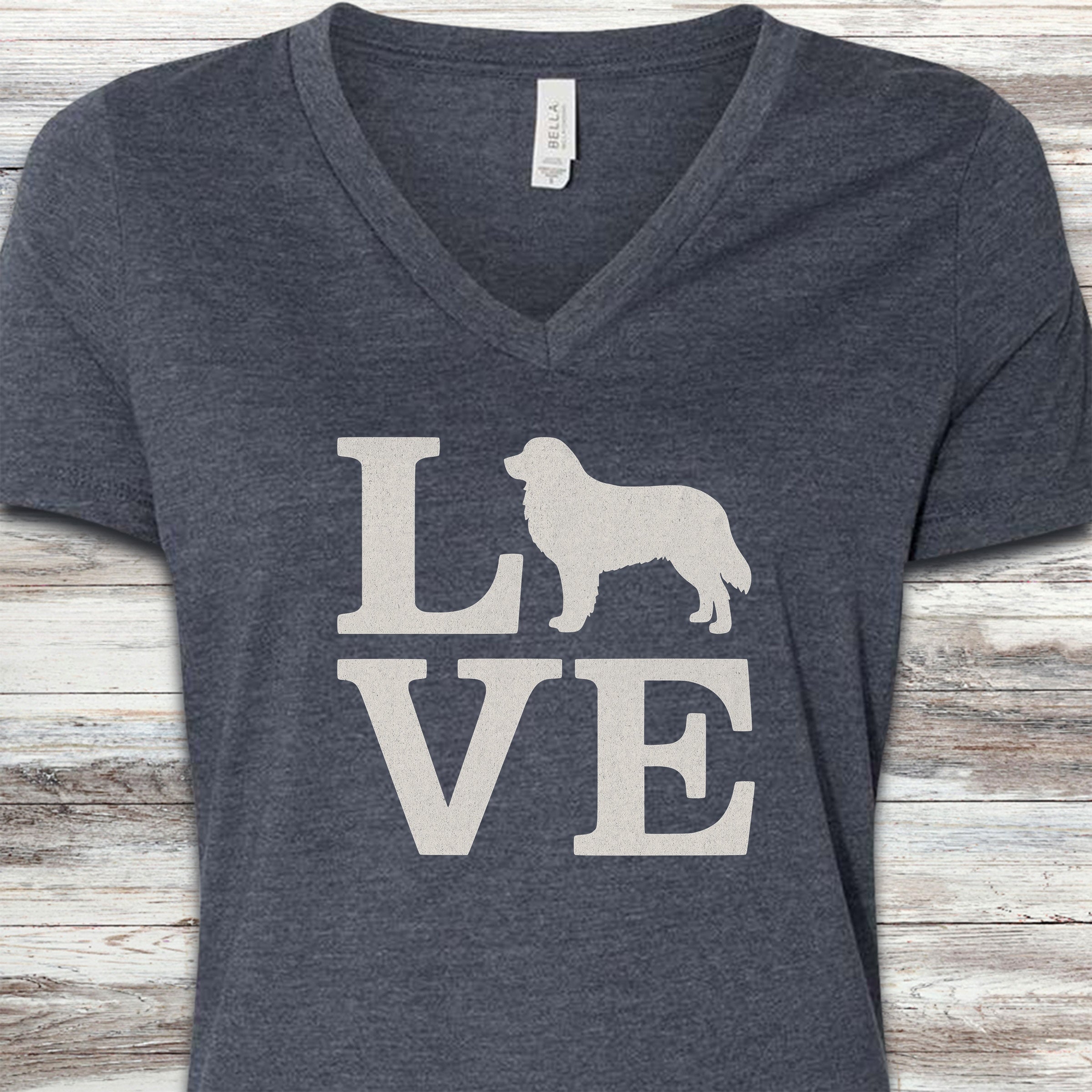 Bernese Mountain Dog Love V-Neck Tee - Heather Navy