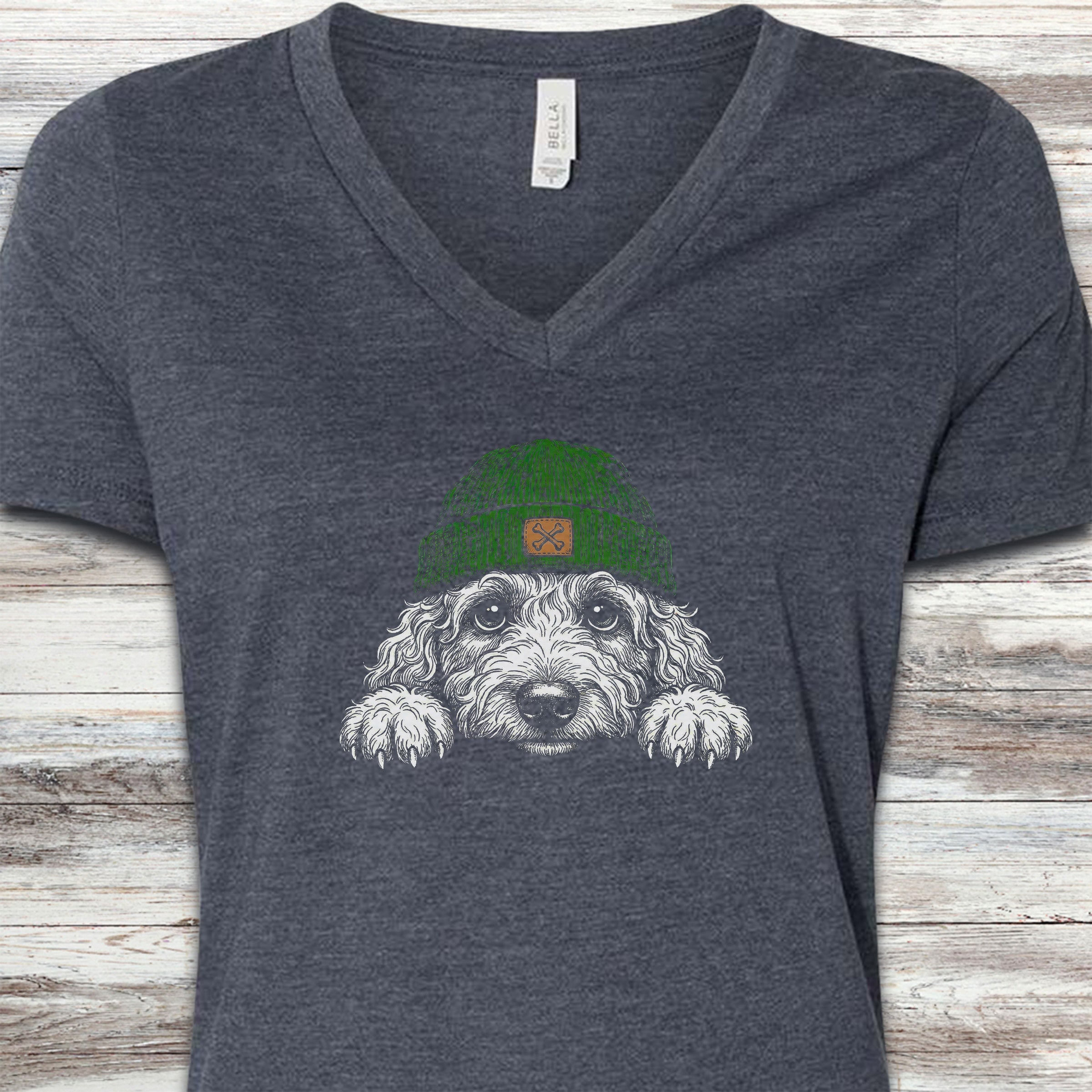Doodle Peek-A-Doo V-Neck Tee - Heather Navy