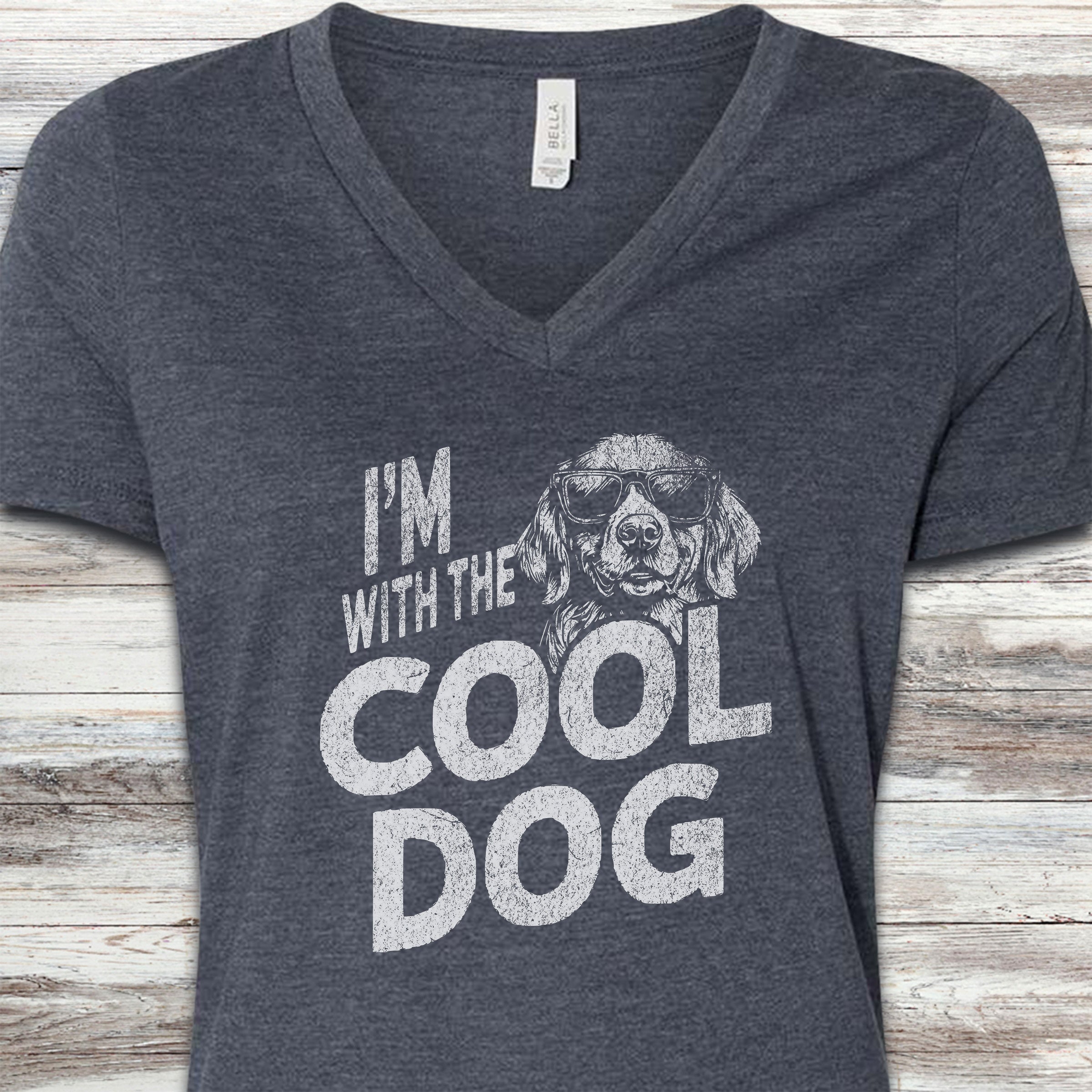 Golden Retriever Cool Dog V-Neck Tee - Heather Navy