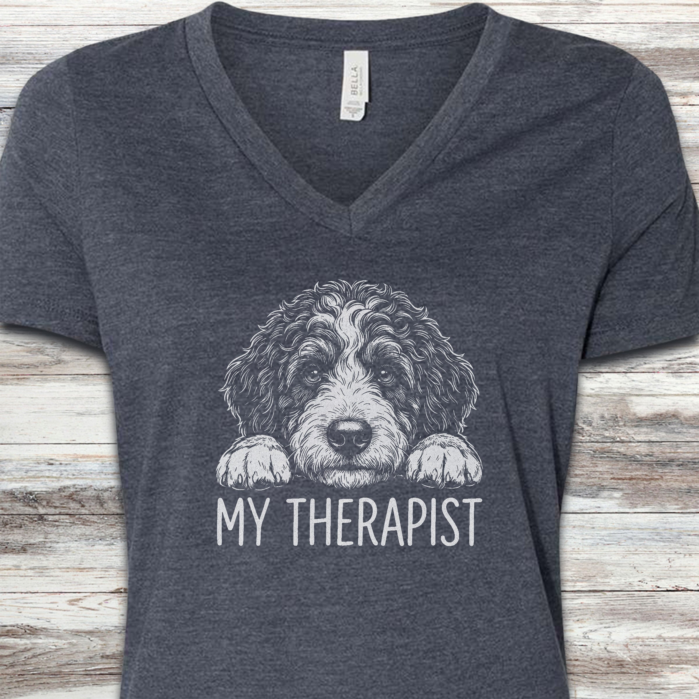 Bernedoodle Therapist V-Neck Tee - Heather Navy