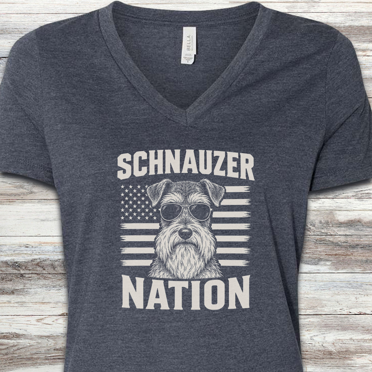Schnauzer Nation V-Neck Tee - Heather Navy