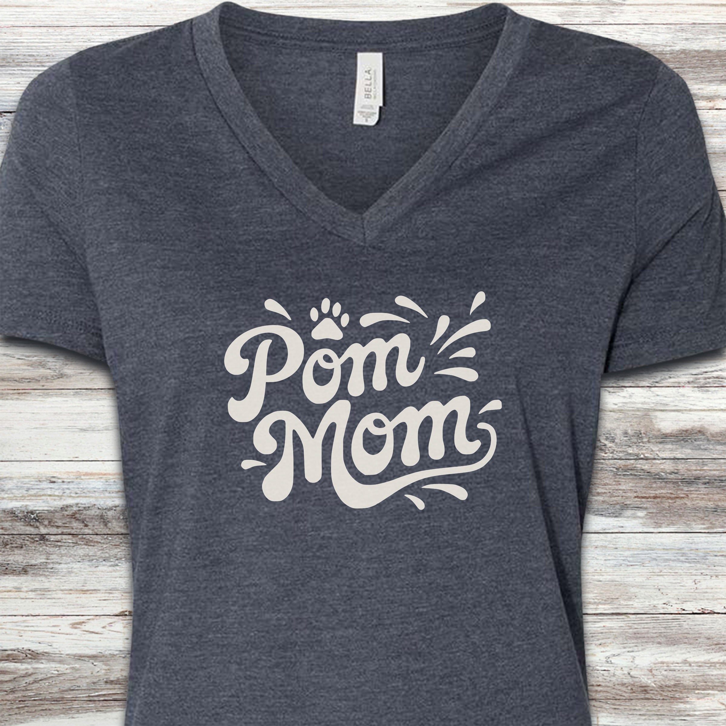 Pomeranian Groovy Mom V-Neck Tee - Heather Navy