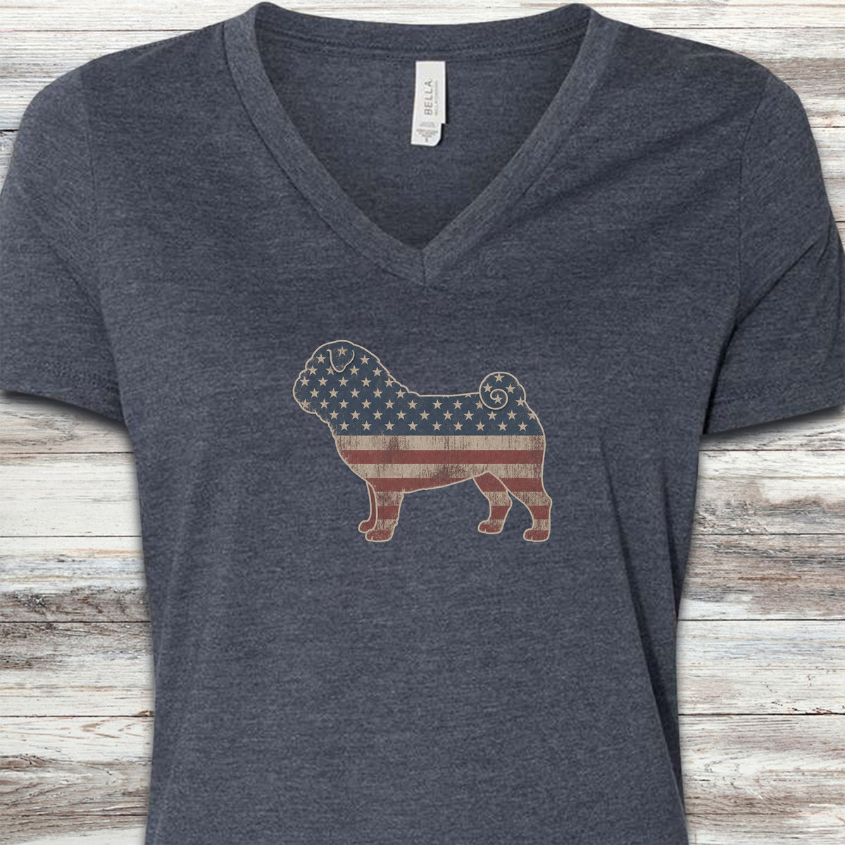 Pug Vintage USA V-Neck Tee - Heather Navy