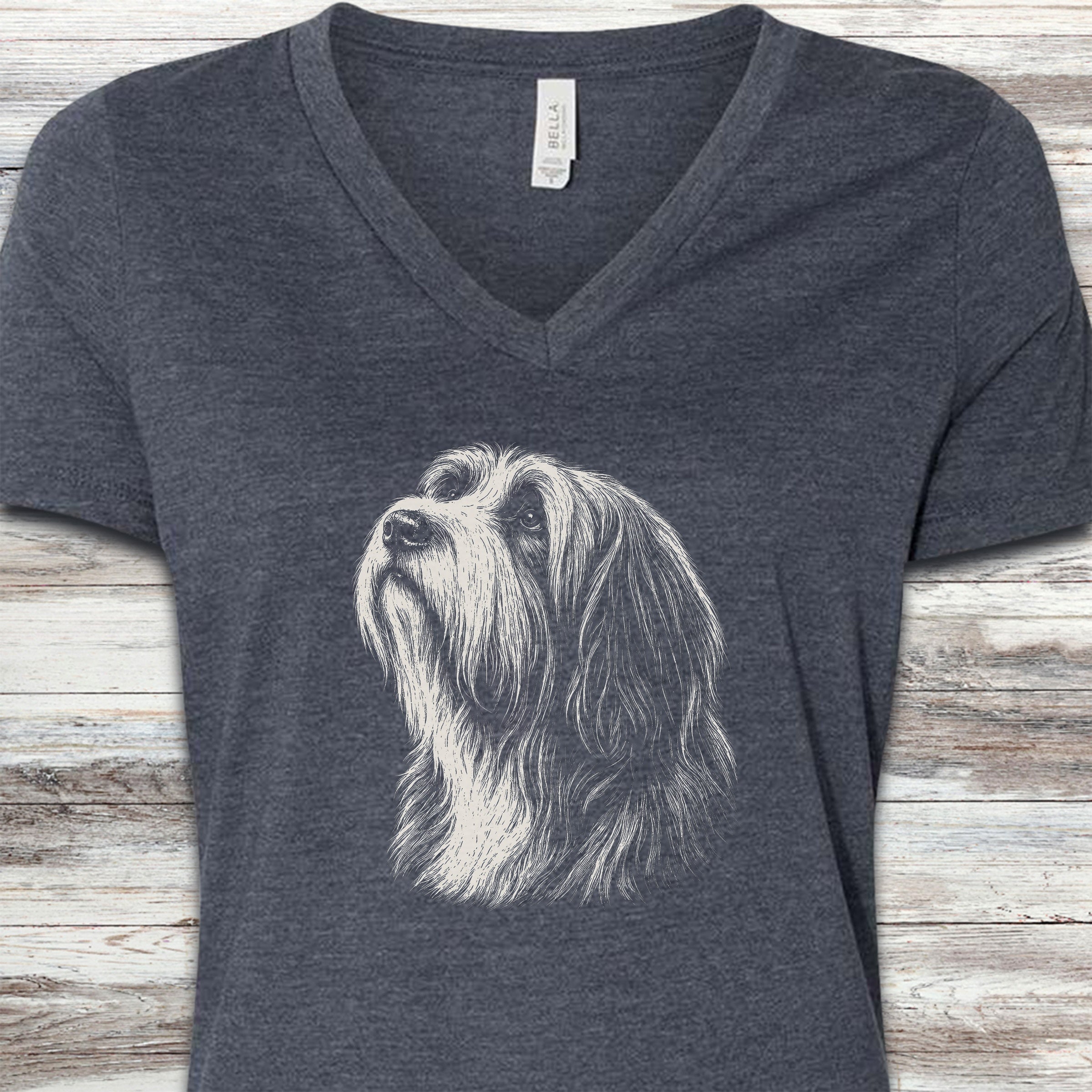 Bearded Collie Loyalty V-Neck Tee - Heather Navy