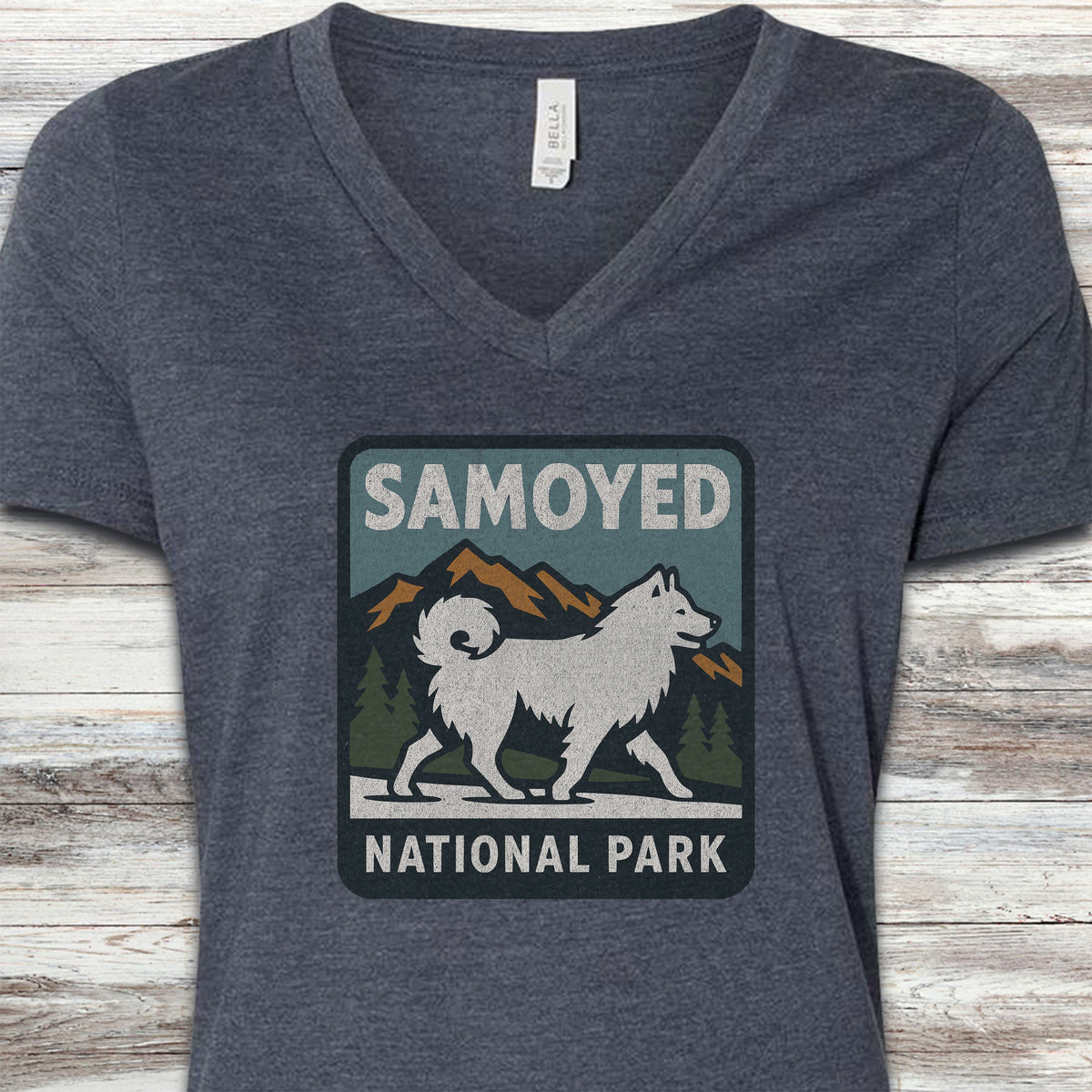 Samoyed National Park V-Neck Tee - Heather Navy