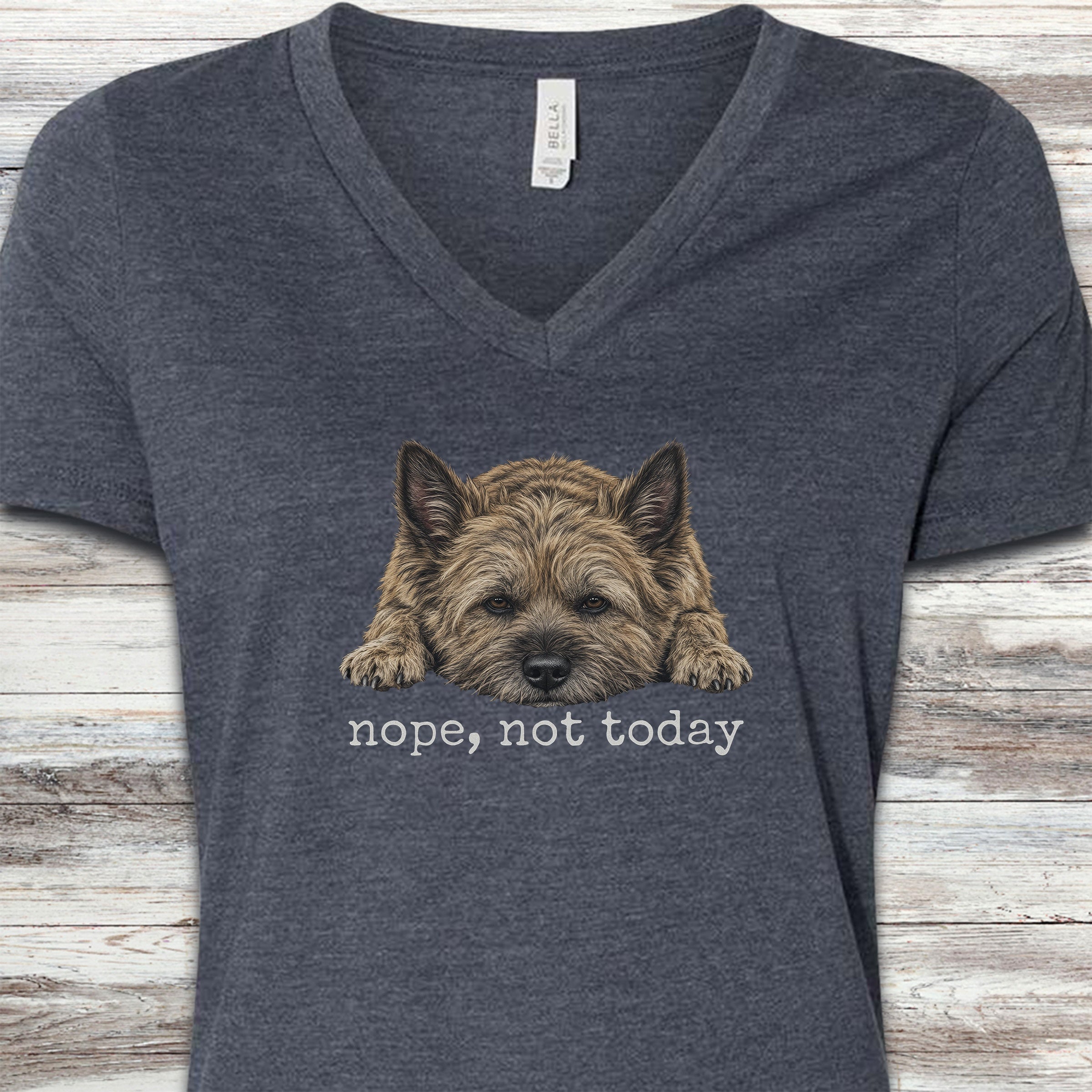 Cairn Terrier Nope V-Neck Tee - Heather Navy