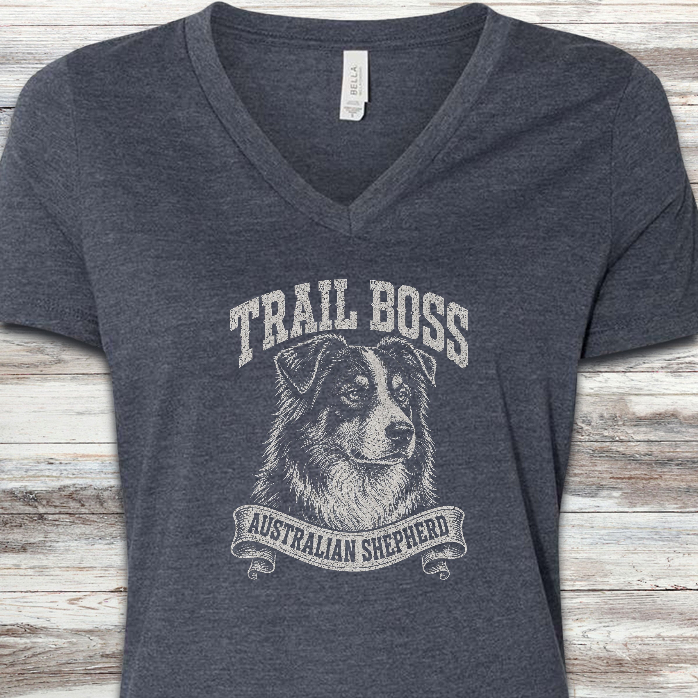 Australian Shepherd Trail Boss V-Neck Tee - Heather Navy