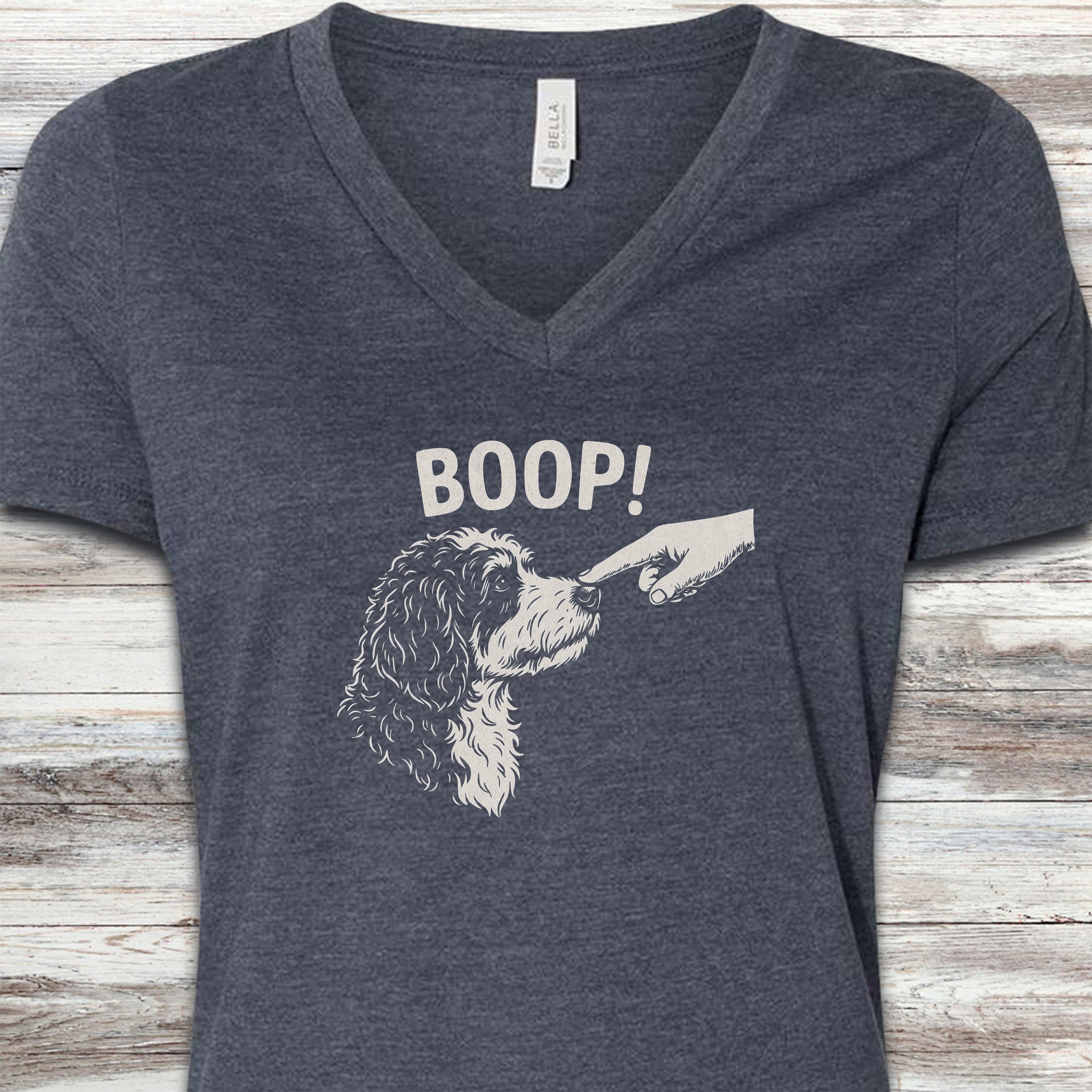 Bernedoodle BOOP! V-Neck Tee - Heather Navy