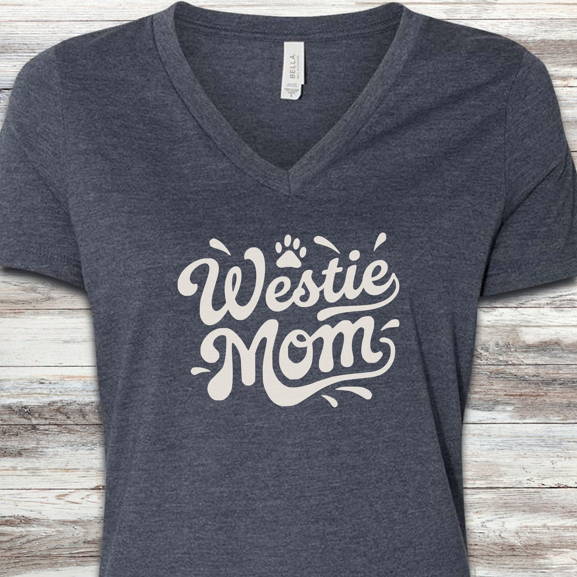 West Highland Groovy Mom V-Neck Tee - Heather Navy